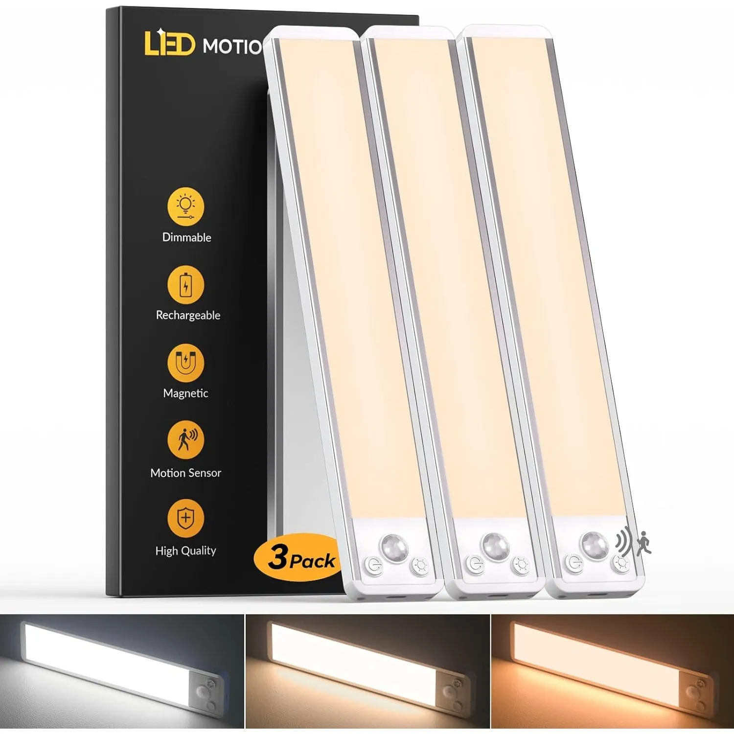 LED Schrankbeleuchtung mit Bewegungsmelder 25CM | 3-Farben Unterschrank Beleuchtung Küche Akku | Dimmbar & USB-C Wieder…