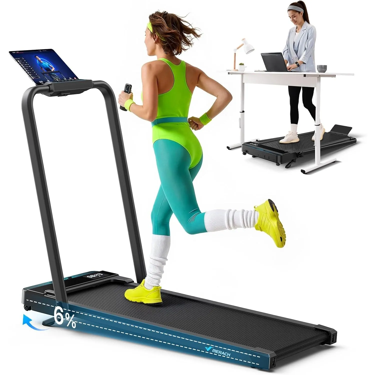 MERACH Walking Pad, Laufband Für Zuhause, 0%-6% Steigung Laufband Schreibtisch für Zuhause und Büro, 0-12km/h Treadmill…