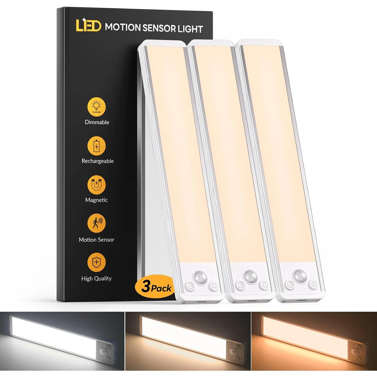 Schrankbeleuchtung Led Bewegungssensor 20CM, 3 Farben für Küche(3 Stück) | 2700-6000K, Dimmbare, Wiederaufladbare, Inkl…