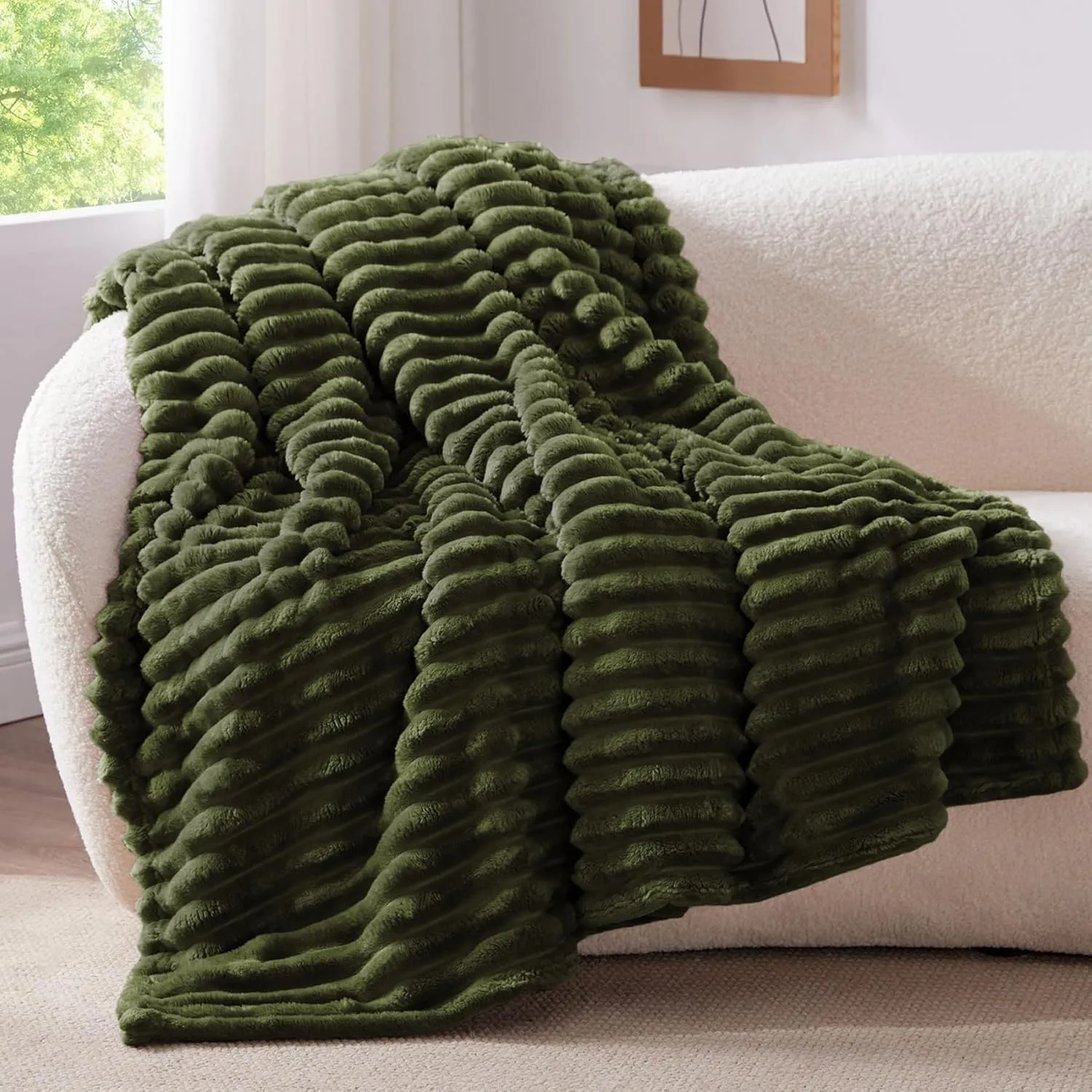 BEDELITE Kuscheldecke Flauschig Deko Decke für Couch, Olivgrün, 150x200 | Flanell Fleecedecke, Cord Überwurf für Wohnzi…