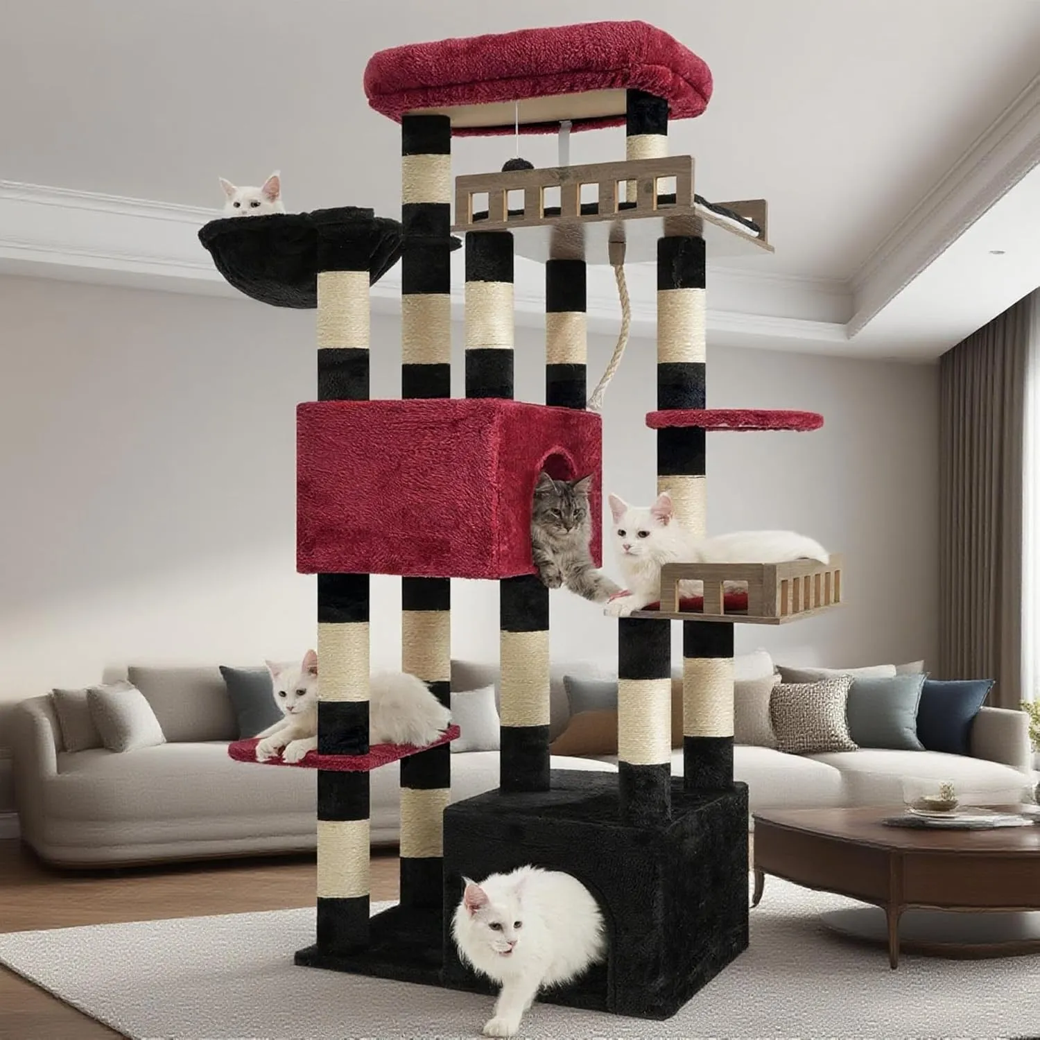Gitelsnour Kratzbaum groß, Katzenbaum für große ausgewachsene Katzen, 174cm Katzenkratzbaum mit Hängematte, 2 große Sit…