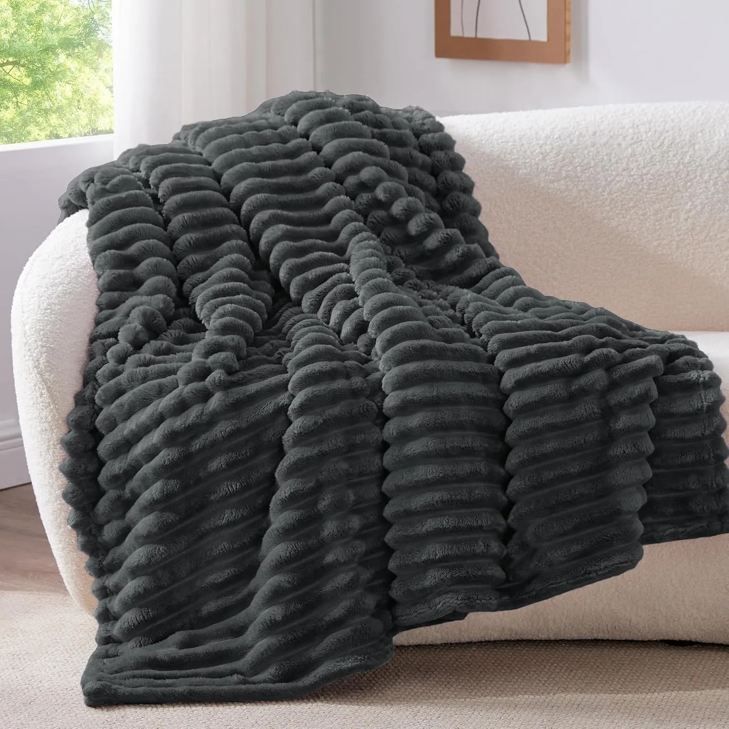 BEDELITE Kuscheldecke Flauschig Deko Decke für Couch, Anthrazit, 150x200 | Flanell Fleecedecke, Cord Überwurf für Wohnz…