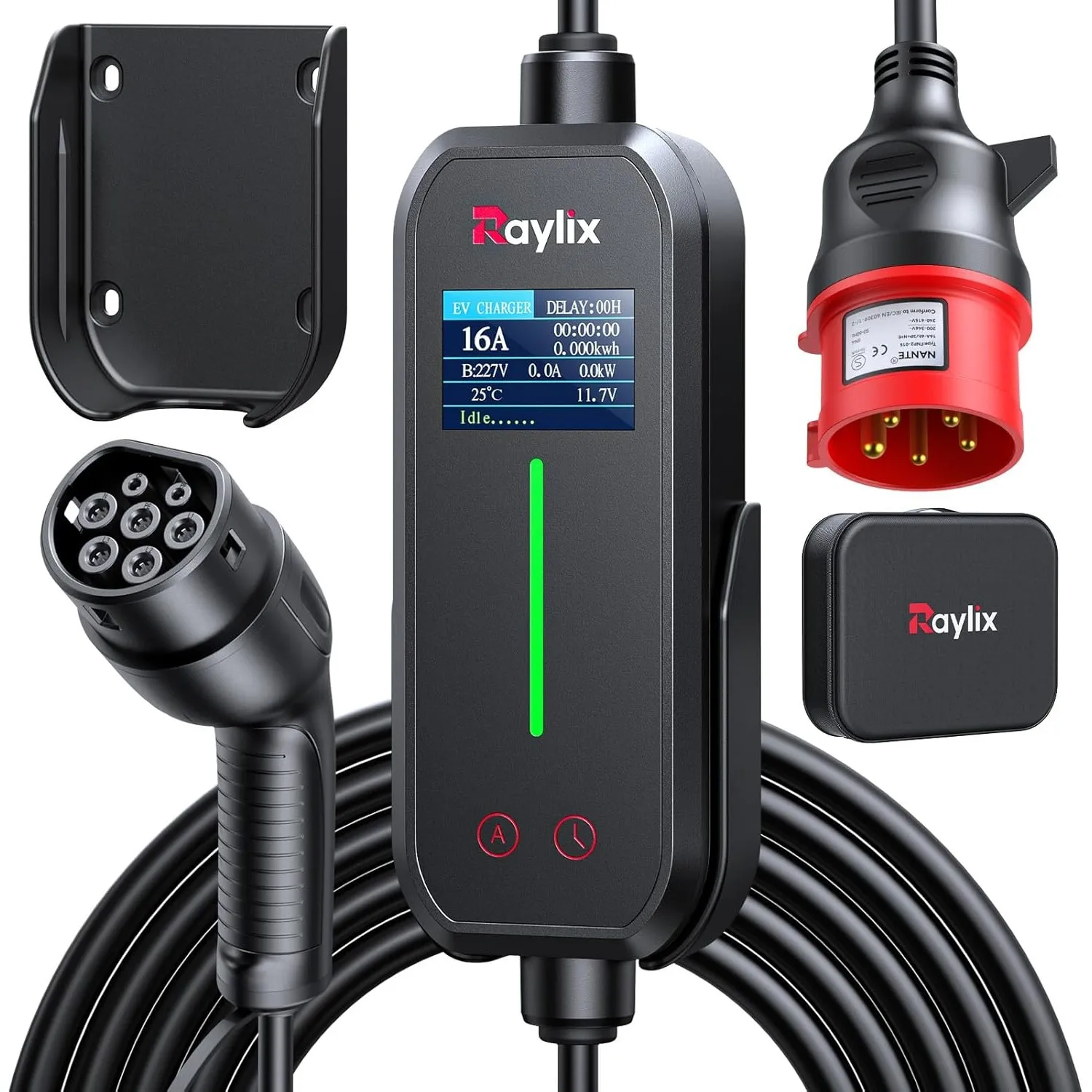 Raylix 2026 Neu 11kW Mobile Wallbox Typ 2 Ladekabel (7m 8A-16A 3-Phasig) mit Stromzähler & Einstellbarem Strom & Verzög…