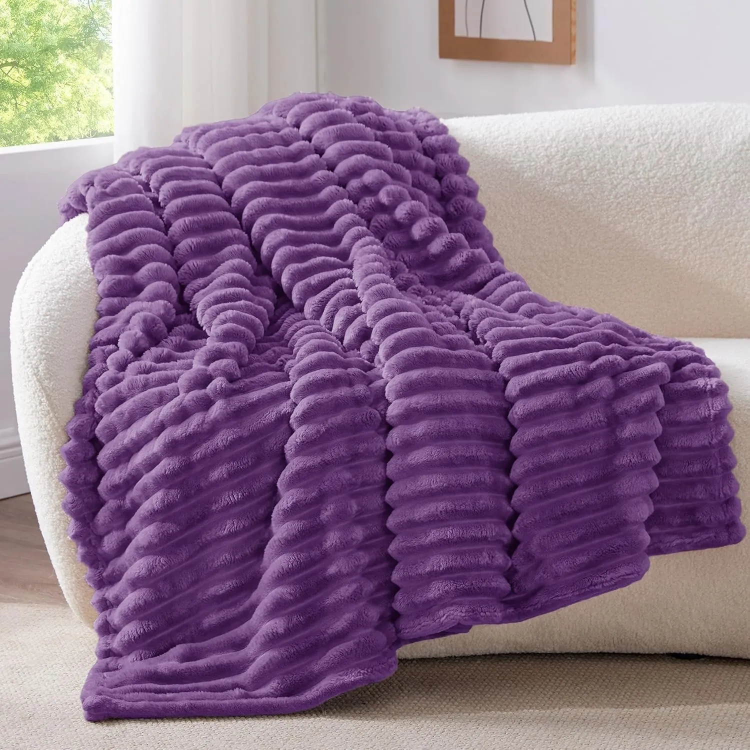 BEDELITE Kuscheldecke Flauschig Deko Decke für Couch, Lila, 150x200 | Flanell Fleecedecke, Cord Überwurf für Wohnzimmer…