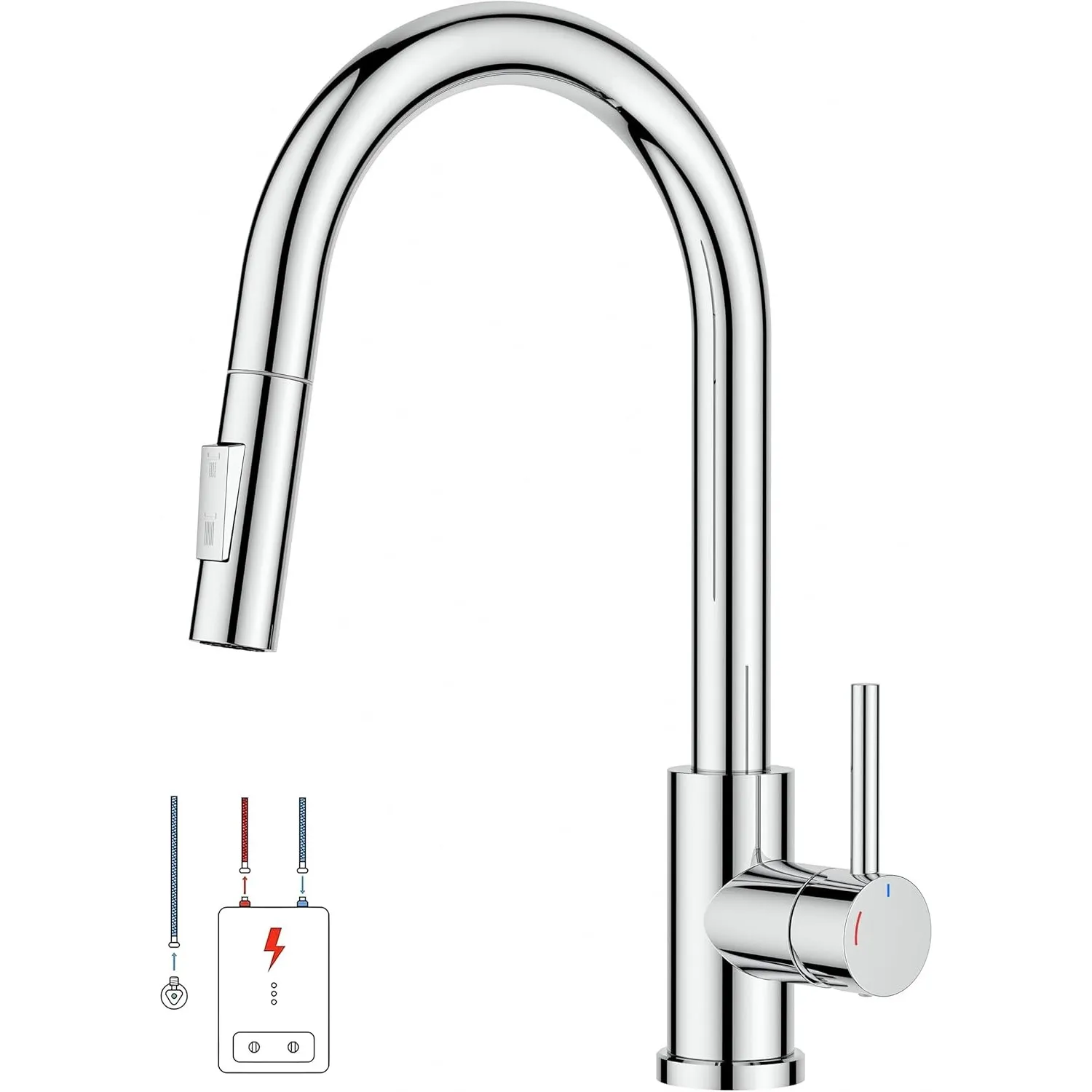 FORIOUS Niederdruckarmatur küche, Ausziehbarer Küchenarmatur, Wasserhahn mit 3 anschluessen fuer boiler, Geeignet Für B…