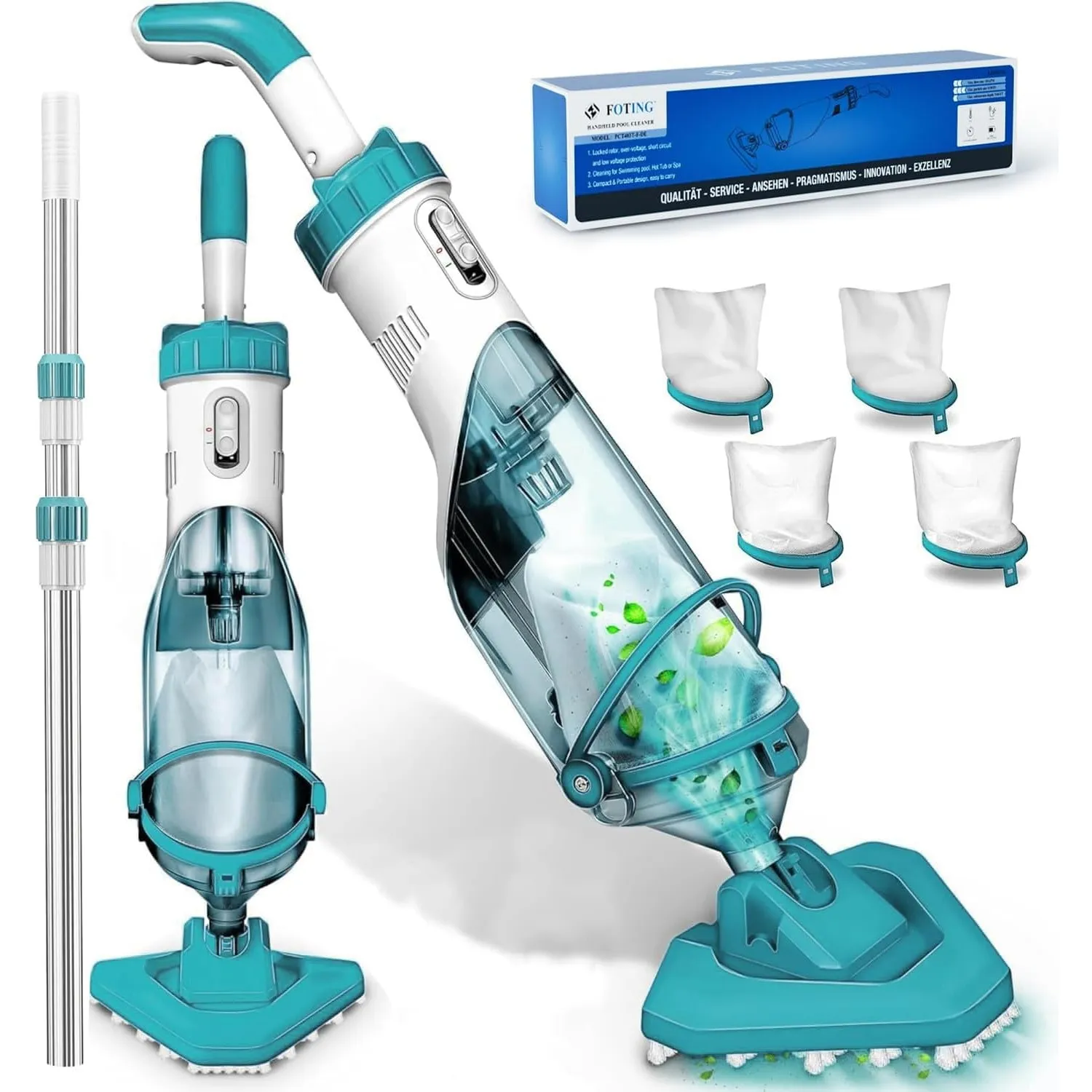 FOTING Poolsauger Akku, Absaugung bis zu 4300L/H, Pool Bodensauger mit Betriebsdauer bis zu 60 Minuten, Poolreiniger mi…