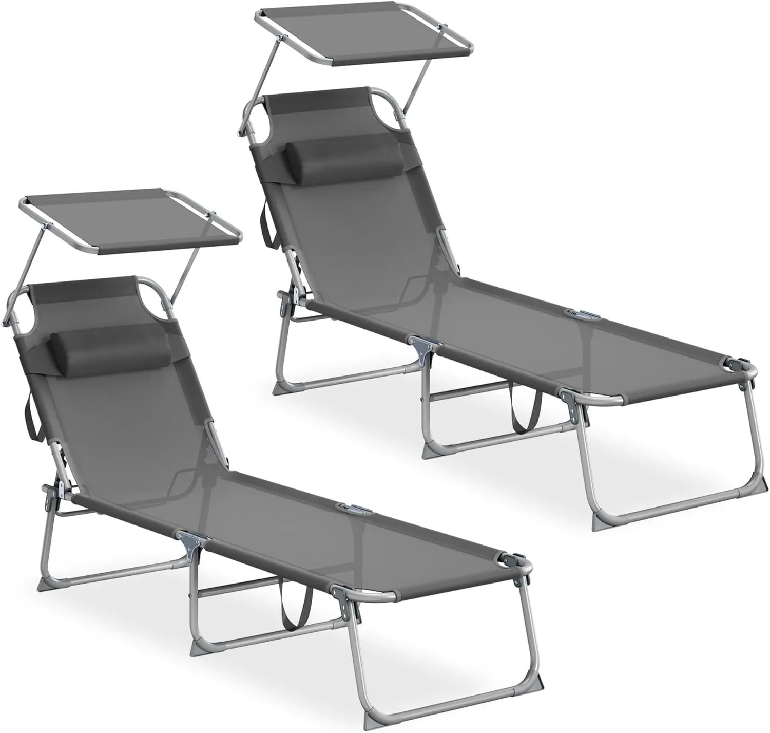 SONGMICS GCB292GZ02 Folding Sun Lounger, Set of 2, with Headrest, 189 x 53 x 28.5 cm, Garden Lounger, Maximum Load 110 …