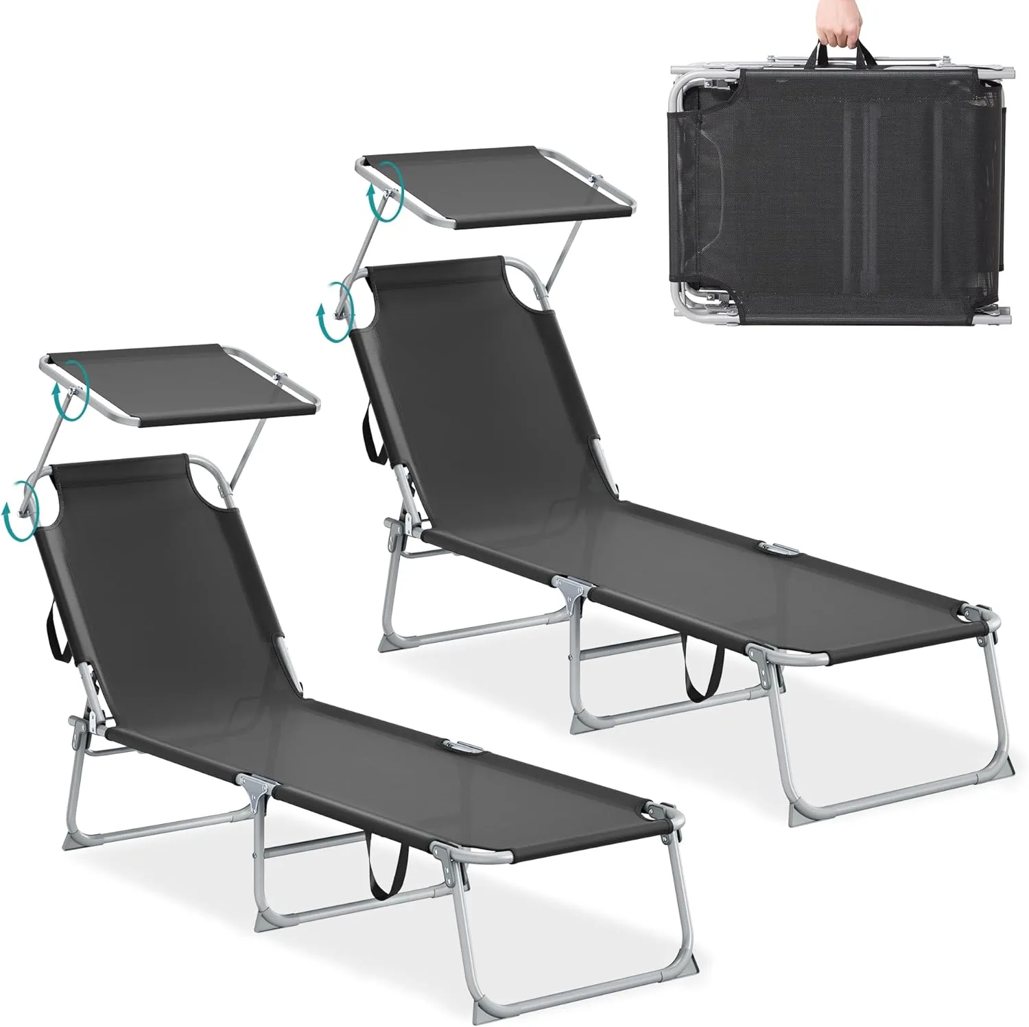 SONGMICS Folding Sun Lounger, 189 x 53 x 28.5 cm, Garden Lounger, Maximum Load 110 kg, Adjustable Sun Visor and Backres…