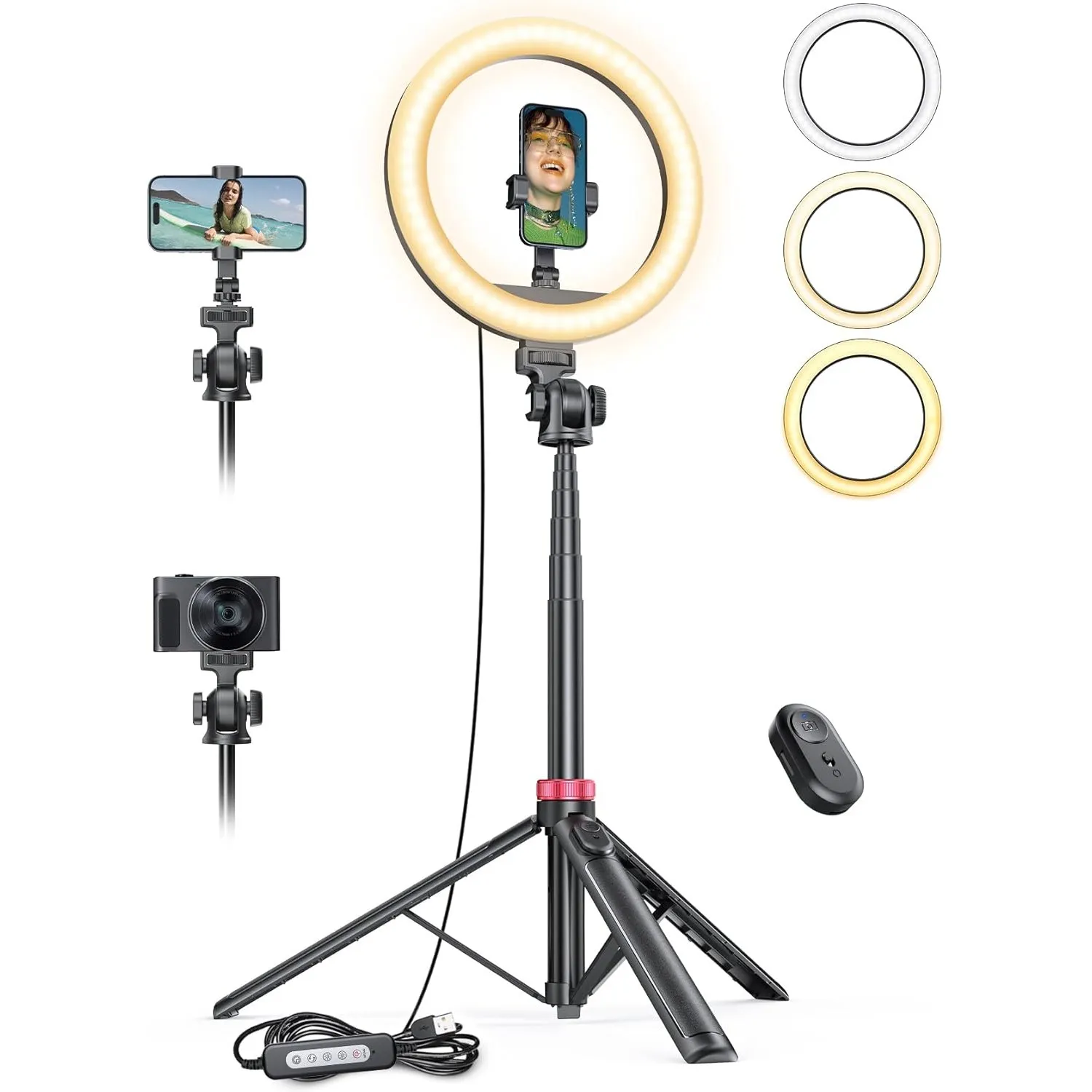 10,2" Dimmbares Ringlicht mit 75 Zoll hohem Aluminium-Stativ, Flimmerfreies LED-Make-up-Licht/Cold-Shoe-Schnellmontageh…