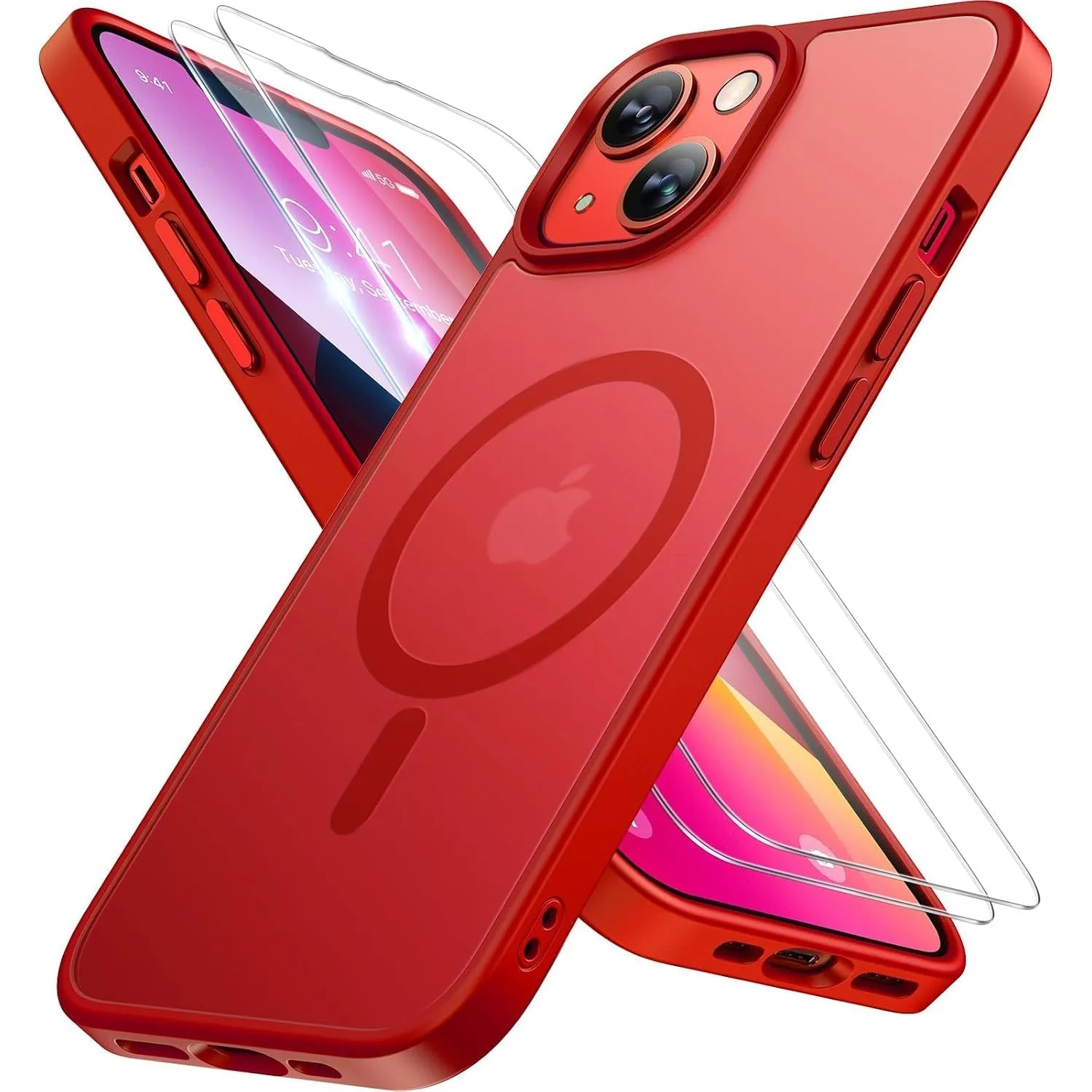 Miracase für iPhone 13 Hülle mit Magsafe & 2 9H+ Panzerglas, Rot