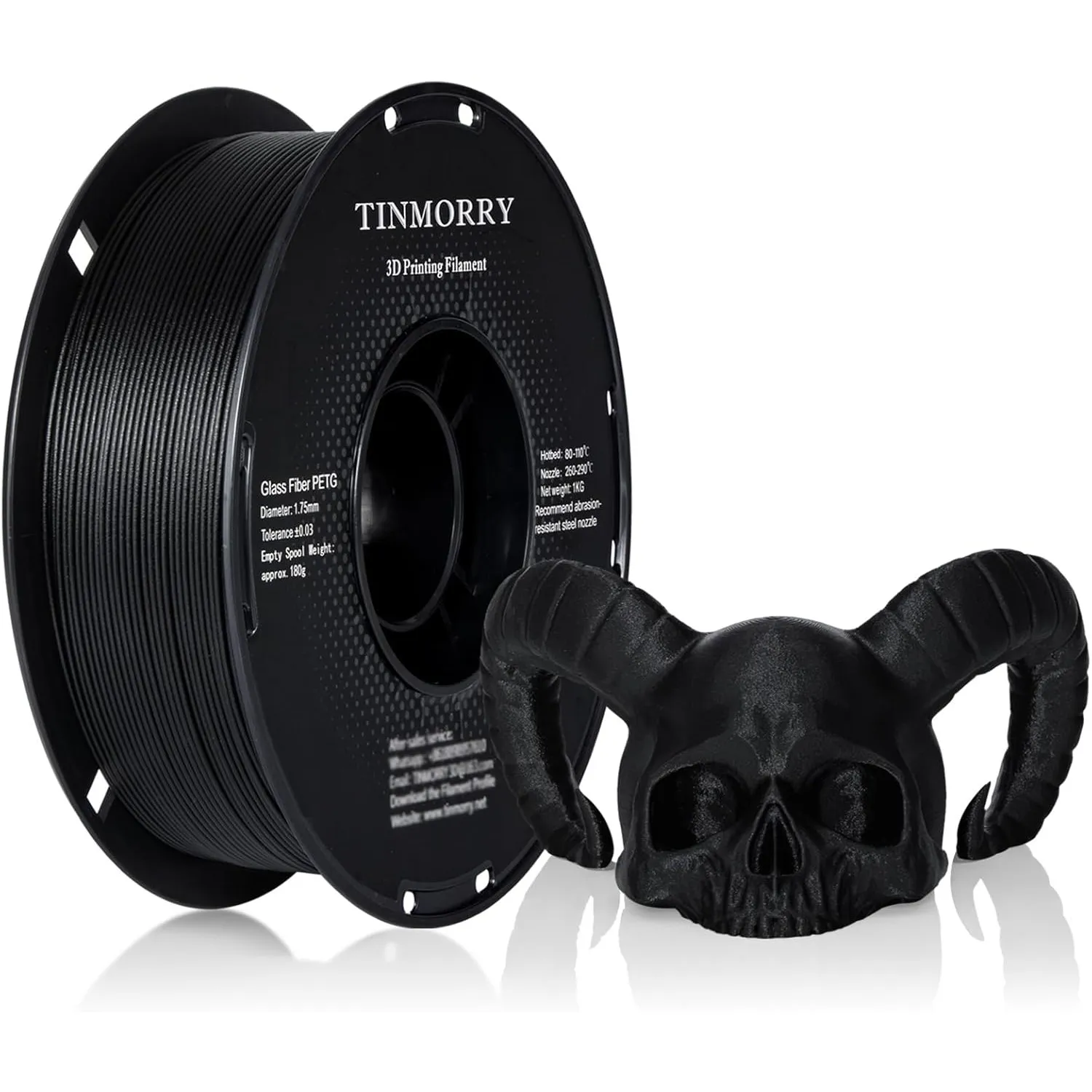 TINMORRY Glasfaserverstärktes PETG Filament 1.75mm, Hohe Schlagzähigkeit PETG GF 3D Druck Filament, Passend für die mei…
