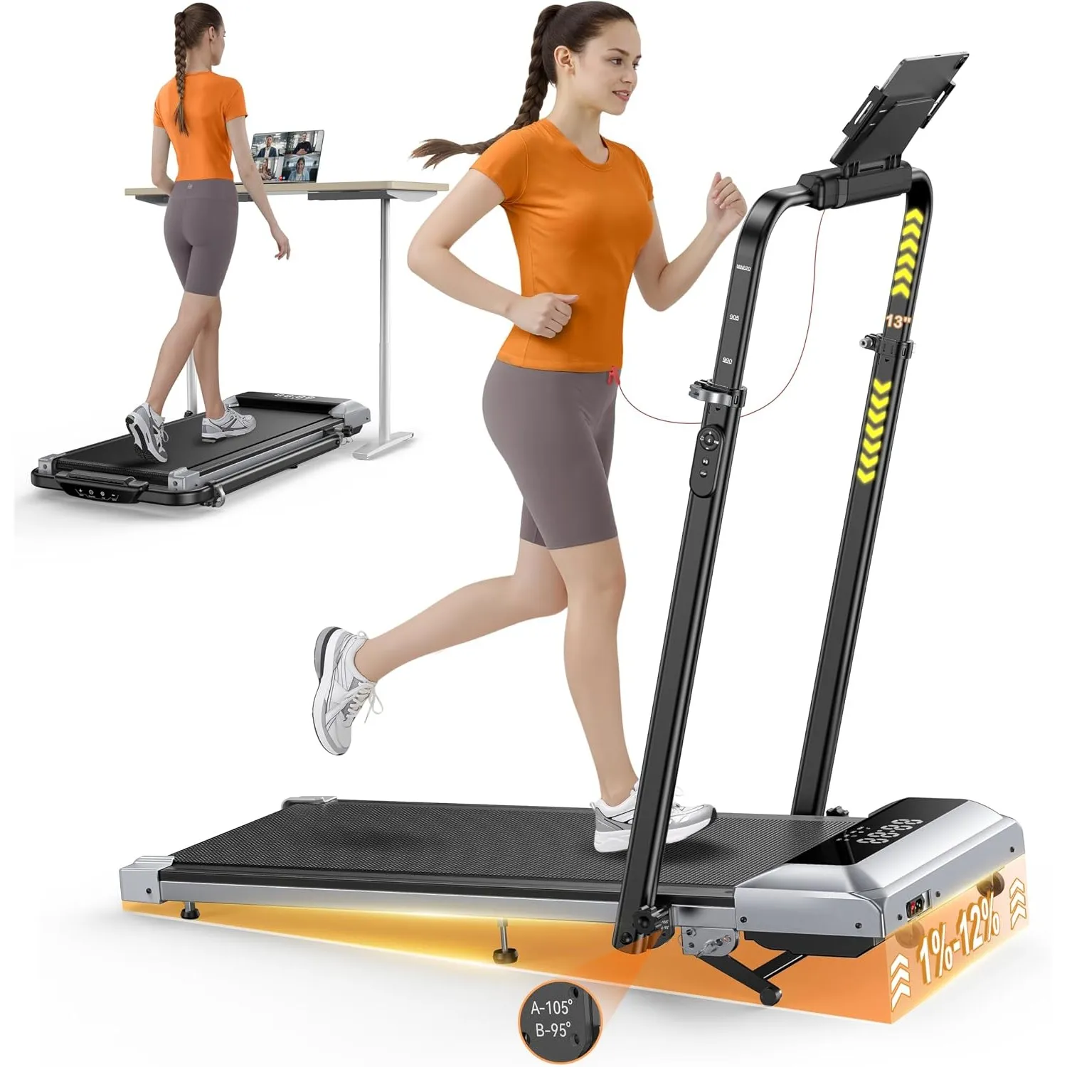 Laufband für Zuhause mit 12% Steigung, 12km/h Klappbar Laufband mit 1150MM Einziehbares Steigrohr, 6 in 1 Walking Pad, …