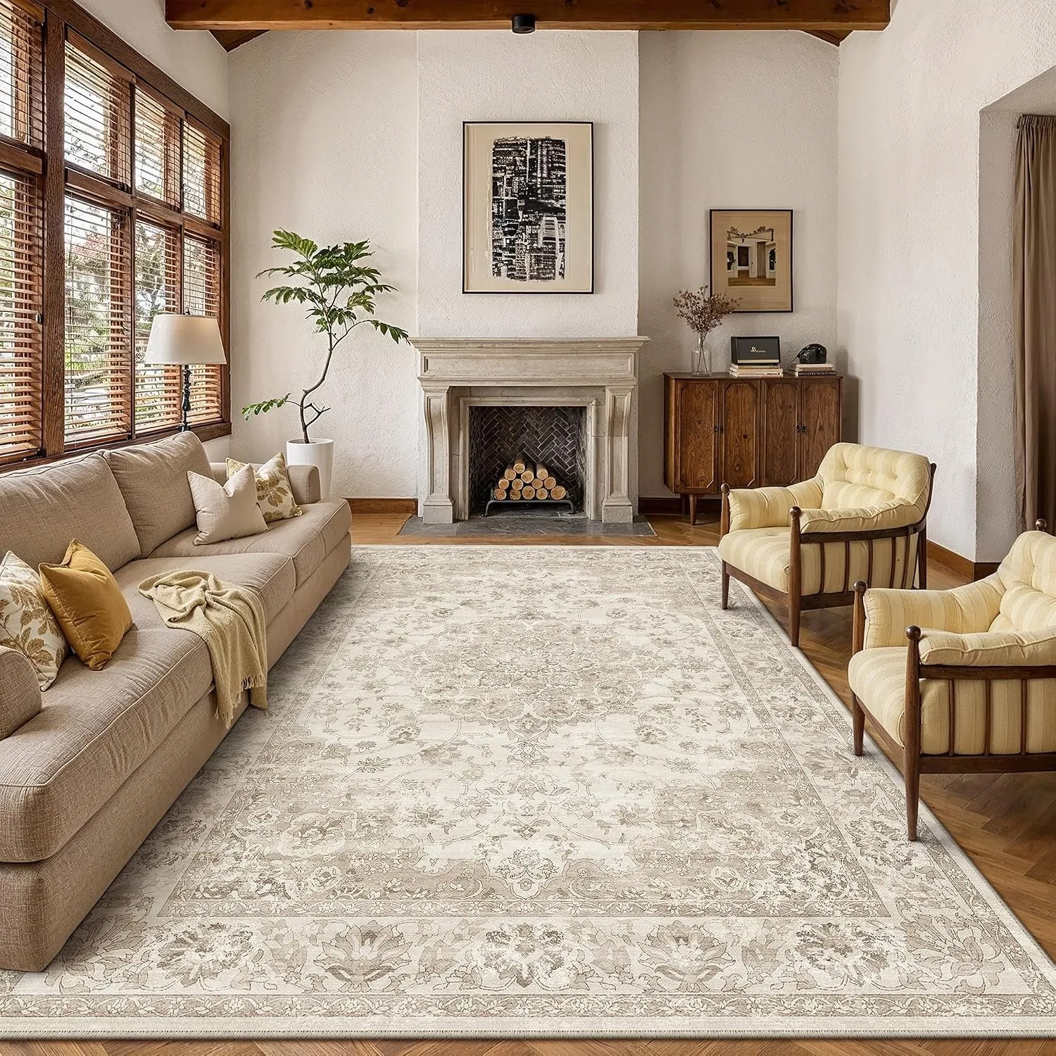 PureCozy Teppich Wohnzimmer 200x300cm Beige Waschbarer Teppiche