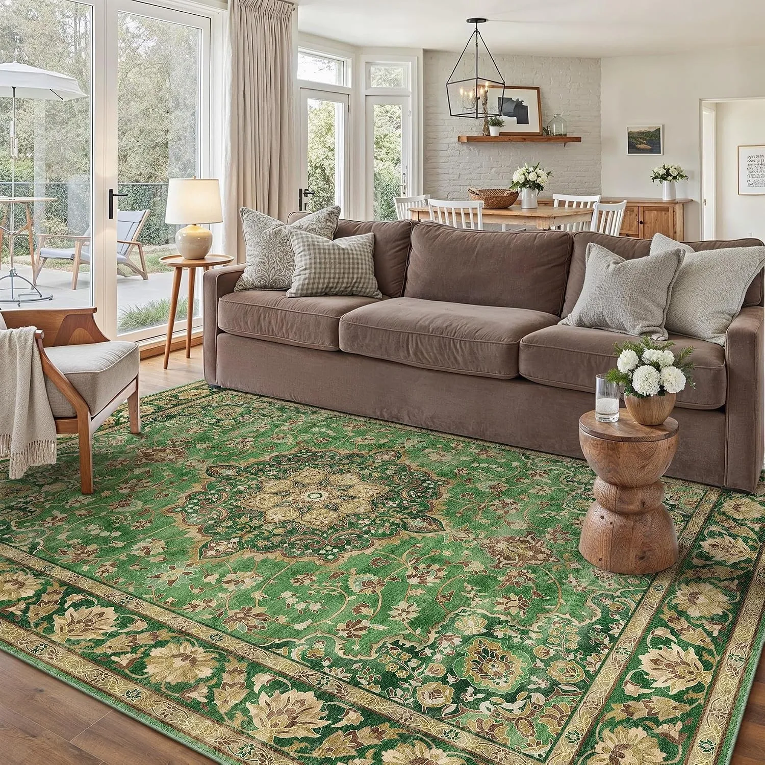 PureCozy Teppich Wohnzimmer 160x230cm Waschbarer Teppiche,Grün Gold