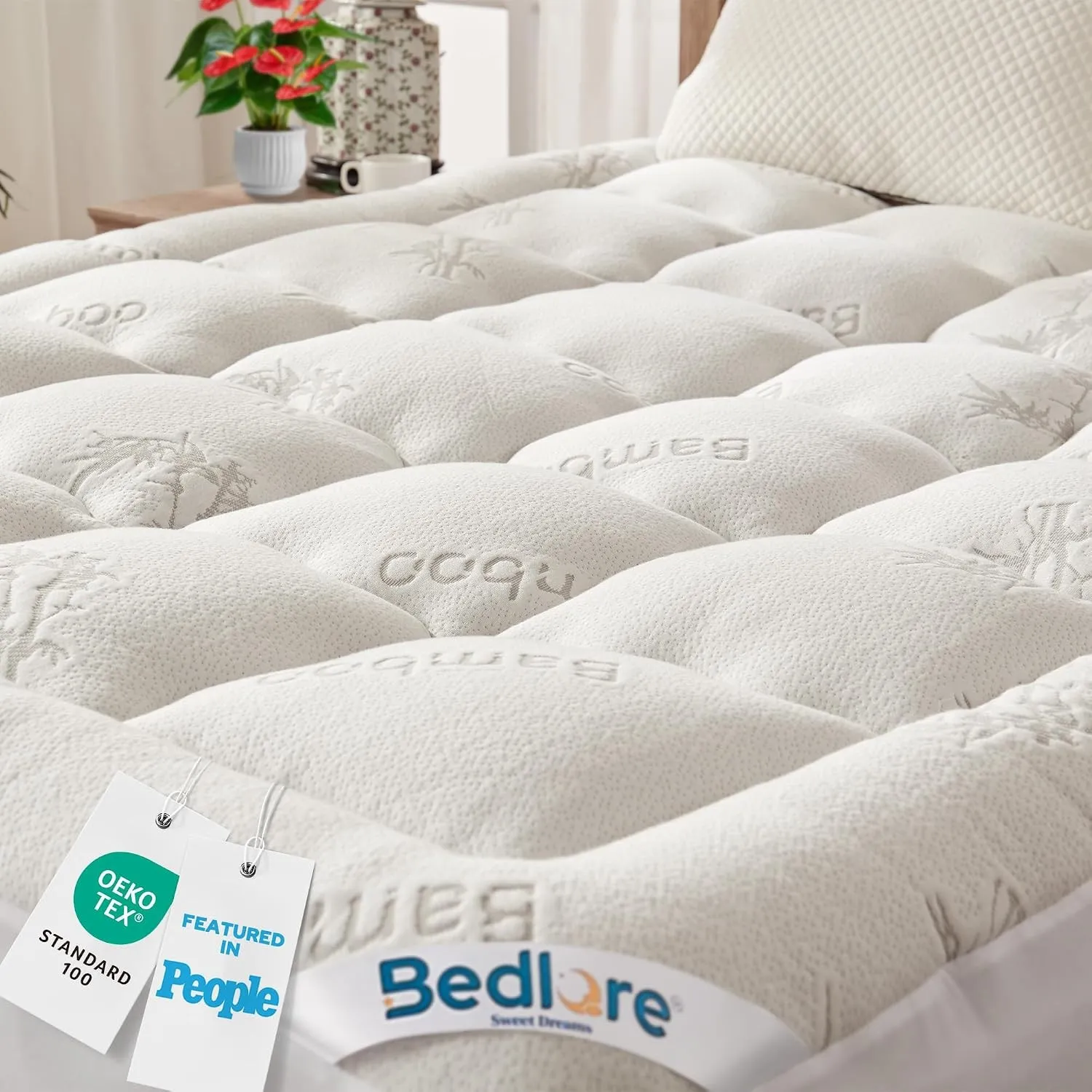 BEDLORE Matratzentopper 180x200cm, Kühlend mit Tiefem Rand 40cm Weiß