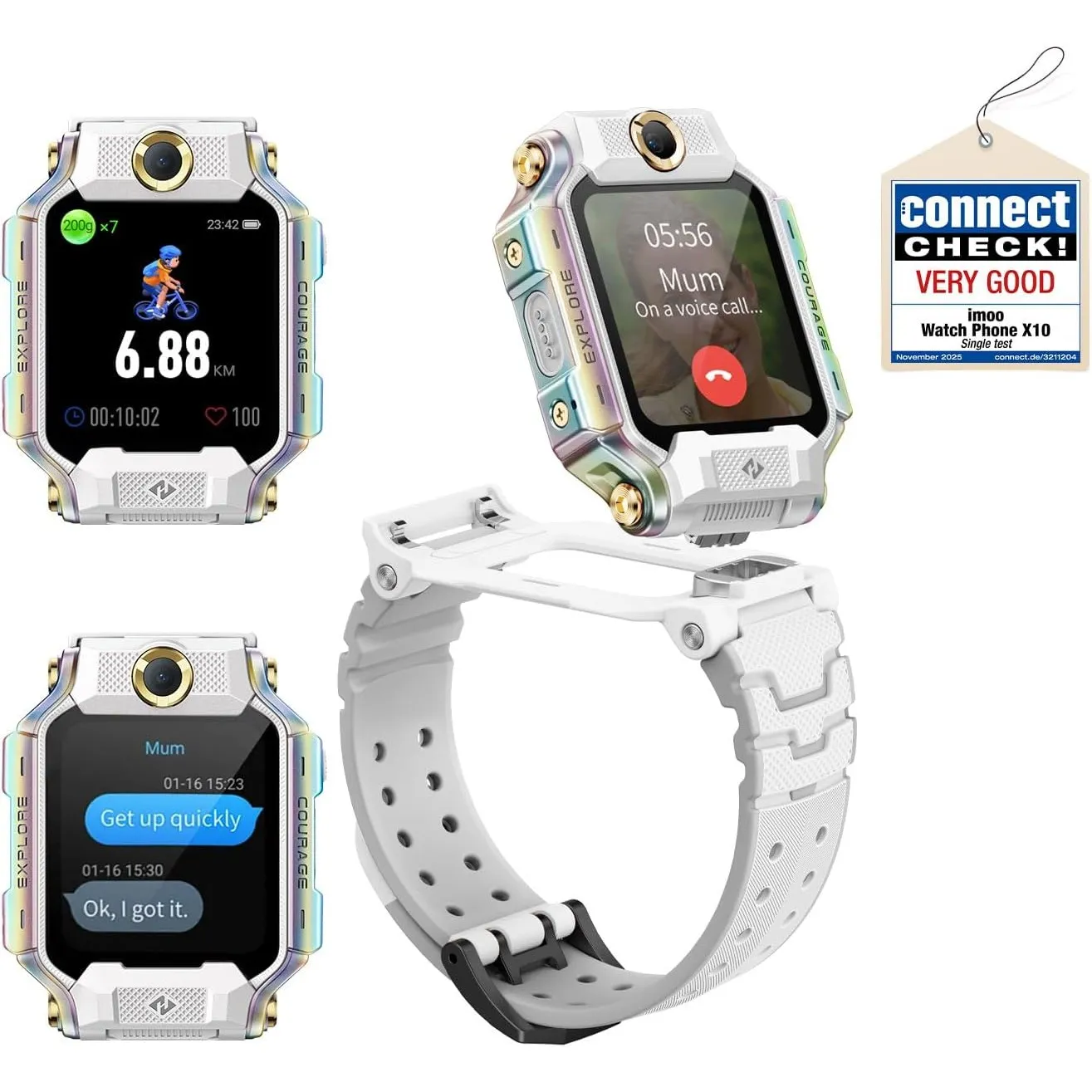 imoo X10 Kinder Smartwatch mit GPS und Videoanruf, 5MP+8MP Kamera Uhr Weiß