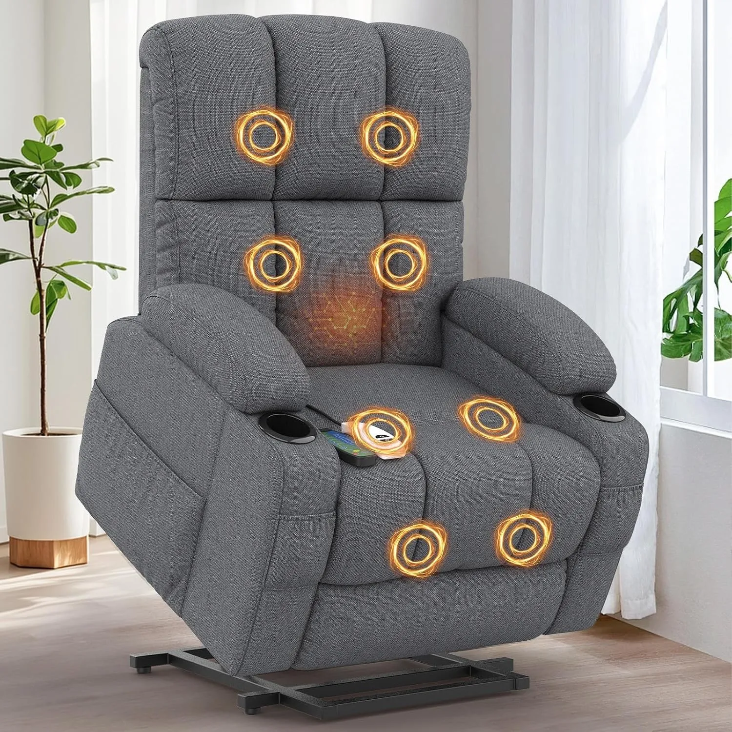 Relaxsessel Massagesessel Elektrisch Verstellbar Fernsehsessel mit Liegefunktion Massage Wärmefunktion, TYP C&USB-Ansch…