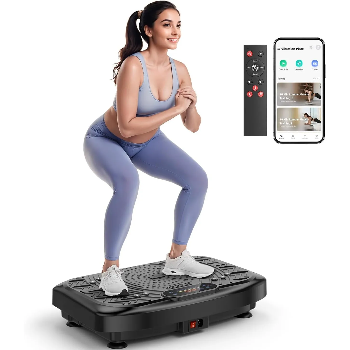 Vibrationsplatte mit App-Steuerung, Fernbedienung & LED, 220kg Belastbarkeit, 199 Stufen Vibration Plate, Rüttelplatte …