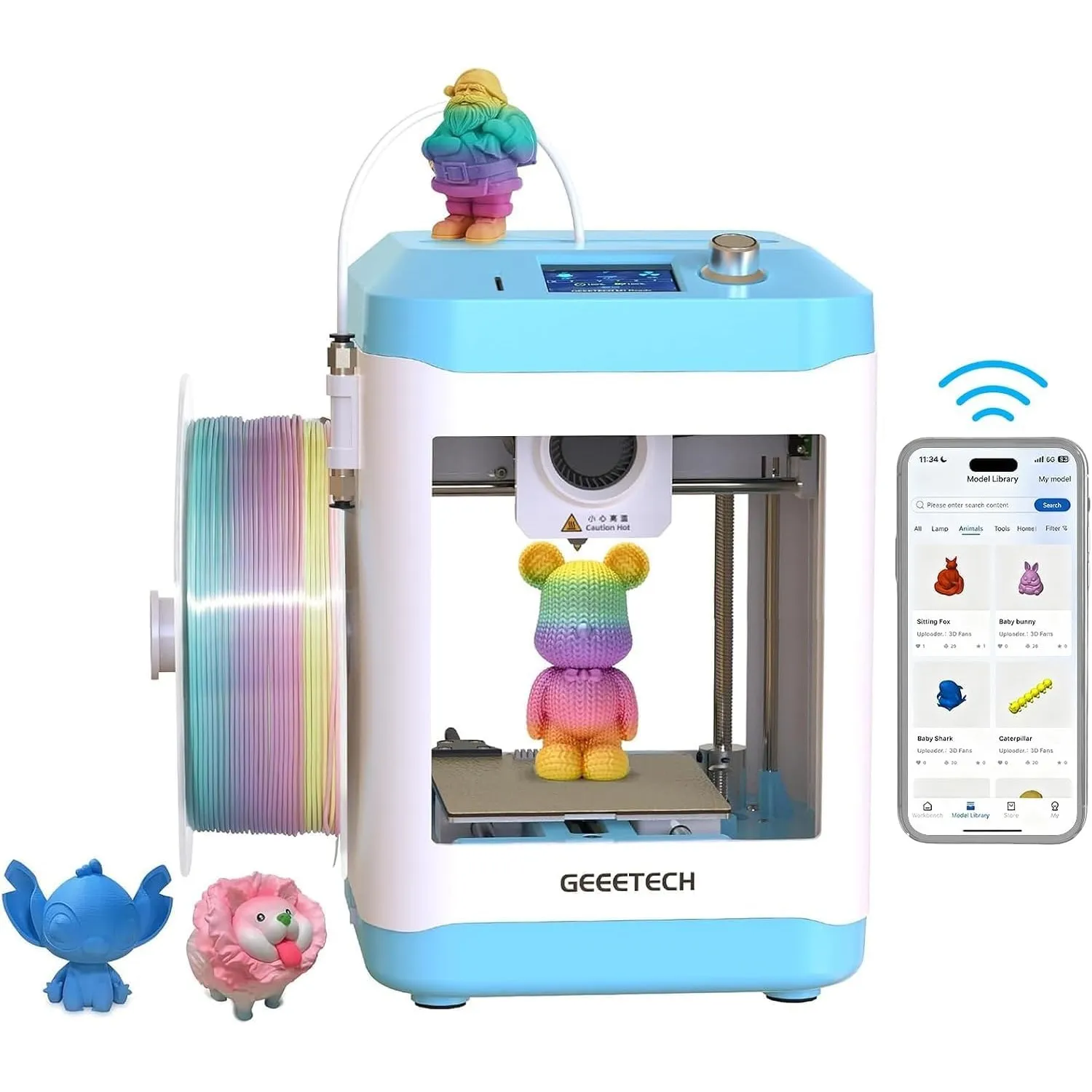 GIANTARM GEEETECH M1S 3D-Drucker mit Wi-Fi, intelligenter Steuerung und Farbdisplay. Mini-3D-Drucker Anfänger, Direkt a…