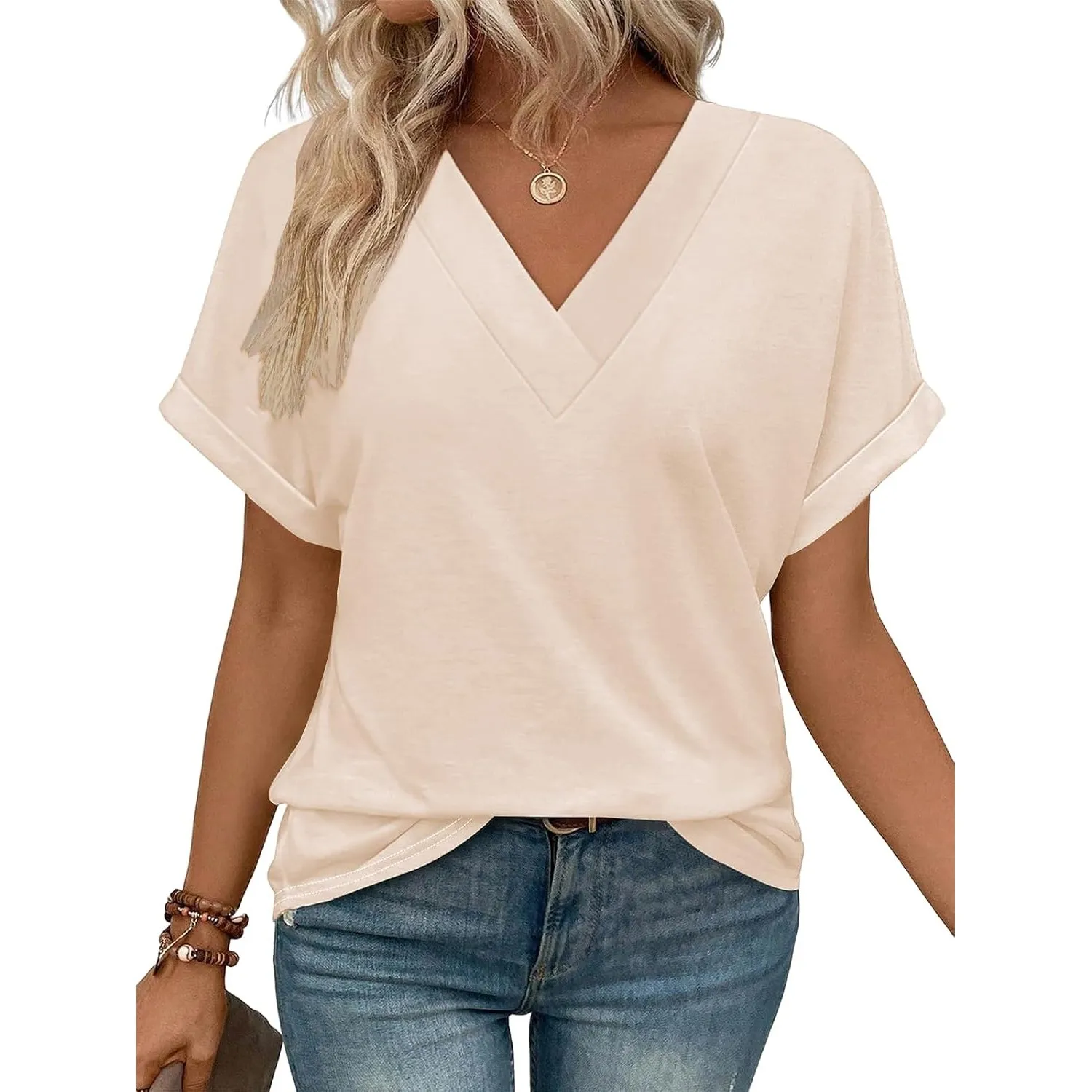 Cuptacc Tshirt Damen Oberteile Kurzarm V-Ausschnitt Shirts Sommer Basic Top | Sommer,V Ausschnitt,Oversized,Casual,Eleg…
