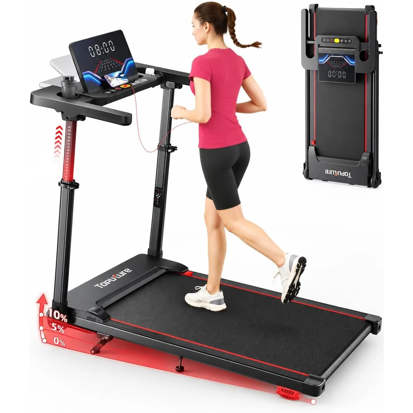 Laufband für Zuhause 12km/h, 6 IN 1 Elektrisches Laufband mit 10% Steigung, 1080MM Einziehbares Steigrohr, 360° Tablet …