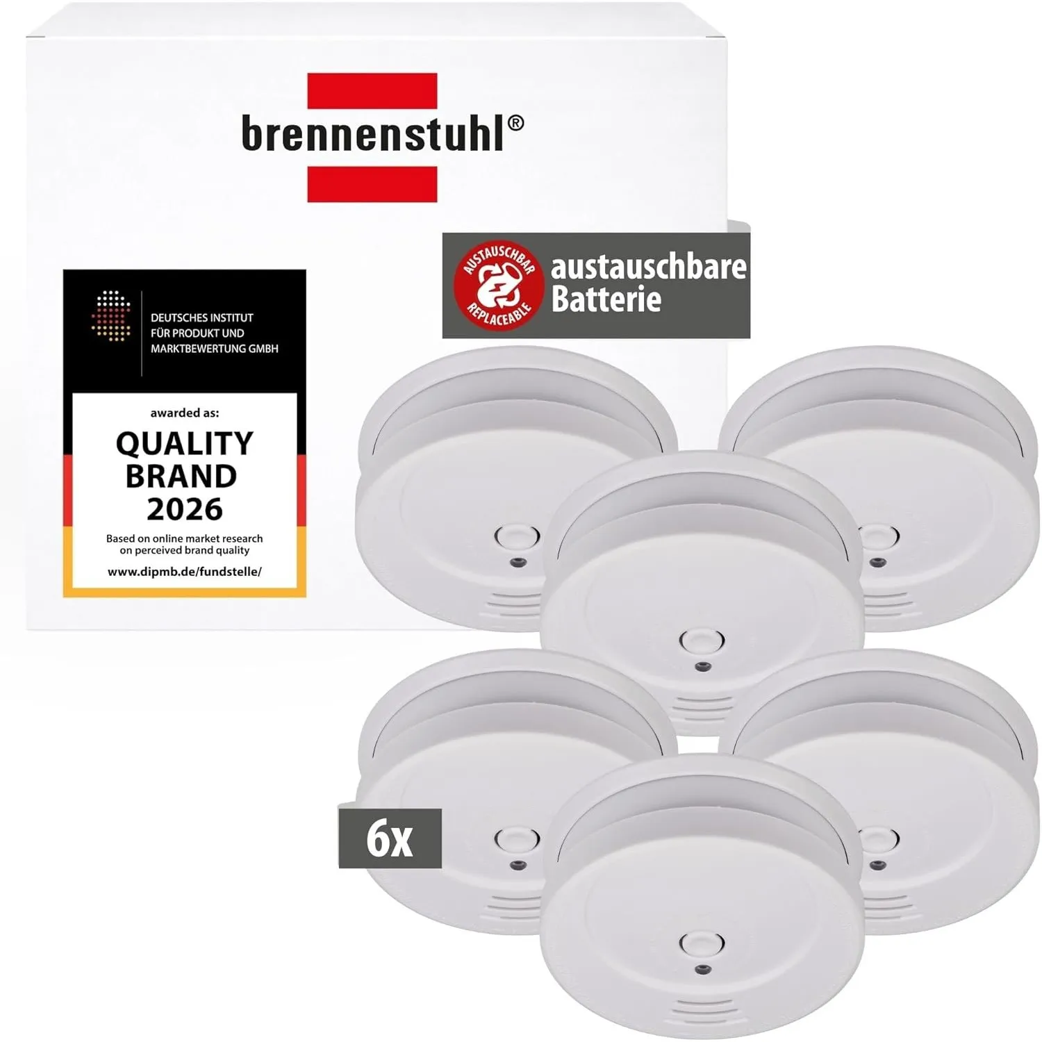 Brennenstuhl Rauchmelder Set, 6X RM C 9010 mit austauschbarer Batterie
