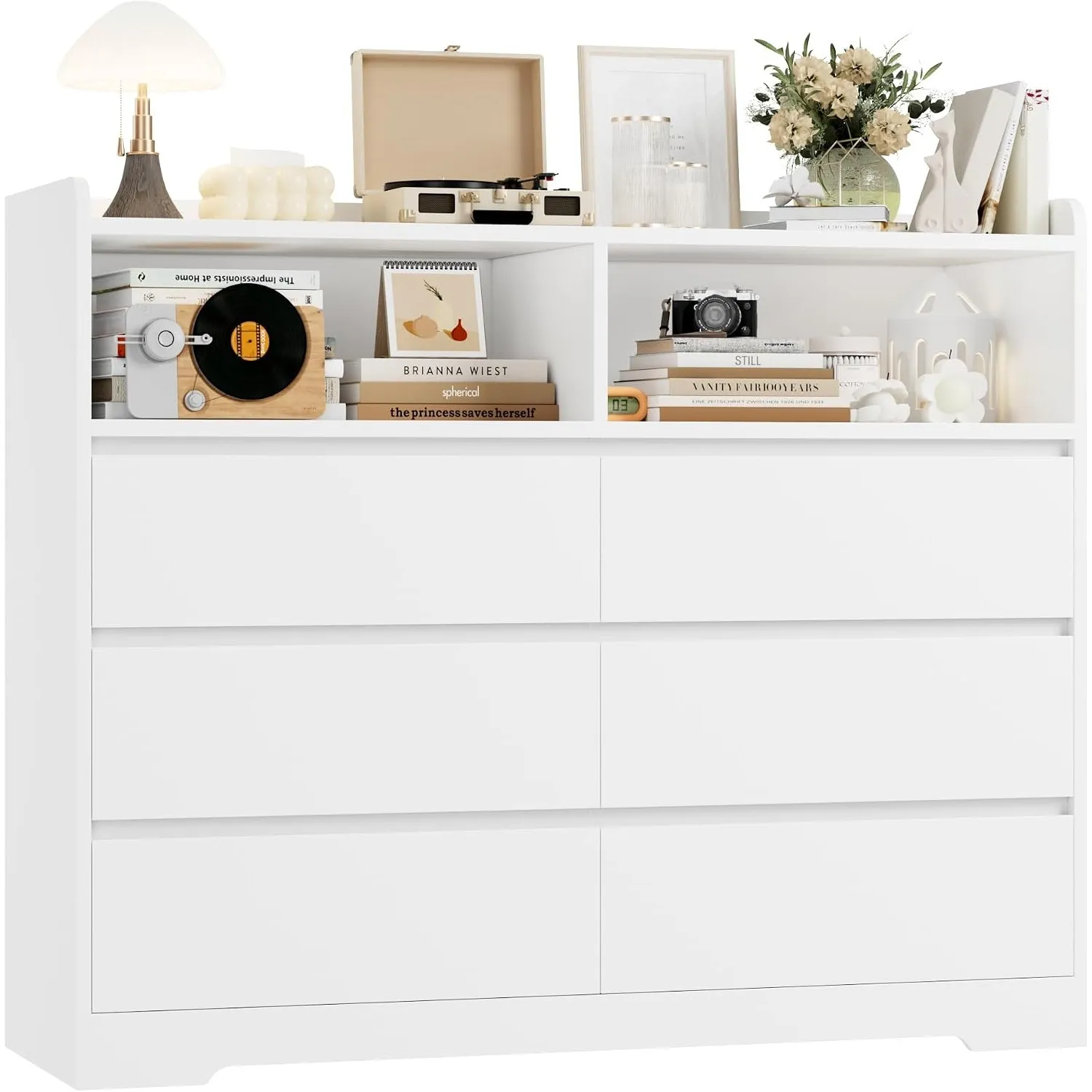 FOREHILL Kommode mit 6 Schubladen 120 cm breit Sideboard mit 2 Fächern | Komodenschrank 120 x 40 x 100 cm, Schrank für …