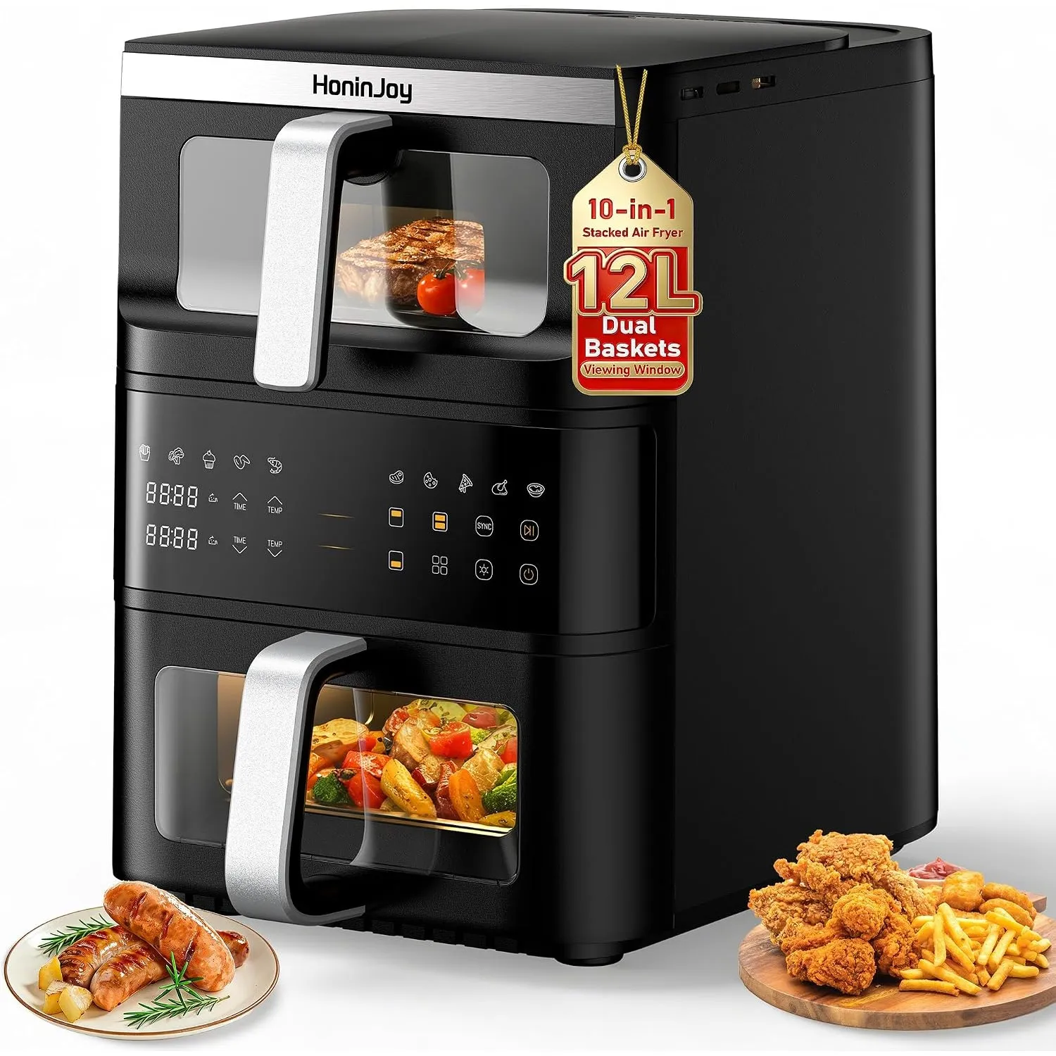 Dual Zone Airfryer, 2 Kammern mit Sichtfenster, 10-in-1, 4,8 L