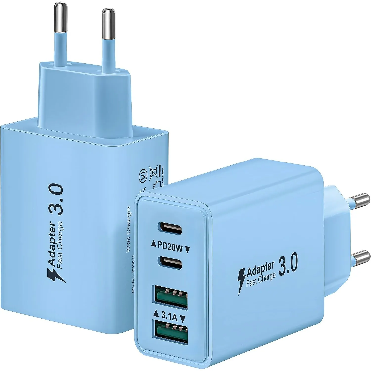 USB C Ladegerät, 2-Pack 40W 4-Ports Netzteil USBC Stecker Mehrfach Ladegerät PD 3.0 Power Adapter +QC Ladestecker Schne…