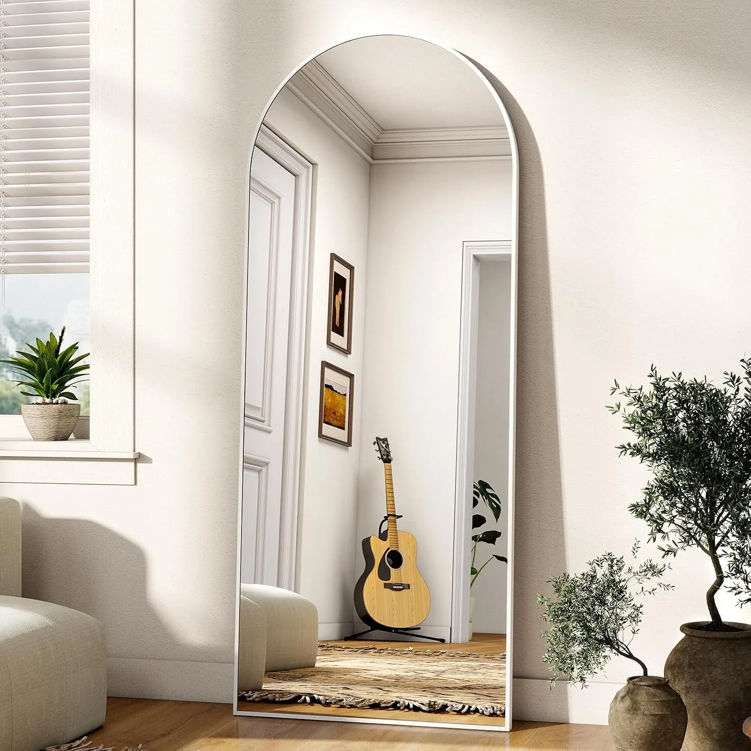 BEAUTYPEAK Ganzkörperspiegel 142x52cm, Standspiegel mit Rundbogen, HD Glas