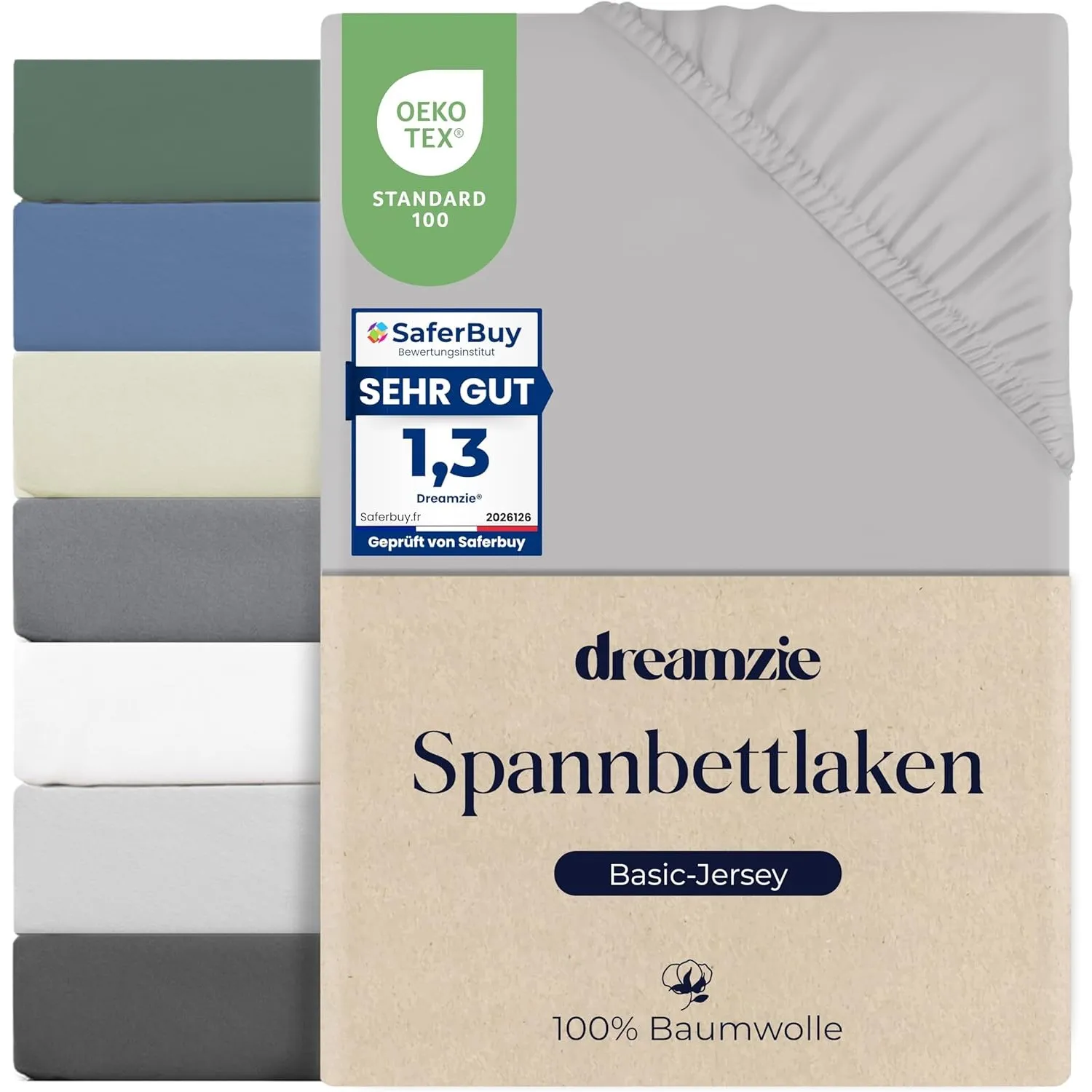 Dreamzie Spannbettlaken 200x200 cm, 100% Baumwolle Jersey dehnbar, Spannbetttuch Bettlaken, Steghöhe 30 cm für Matratze…