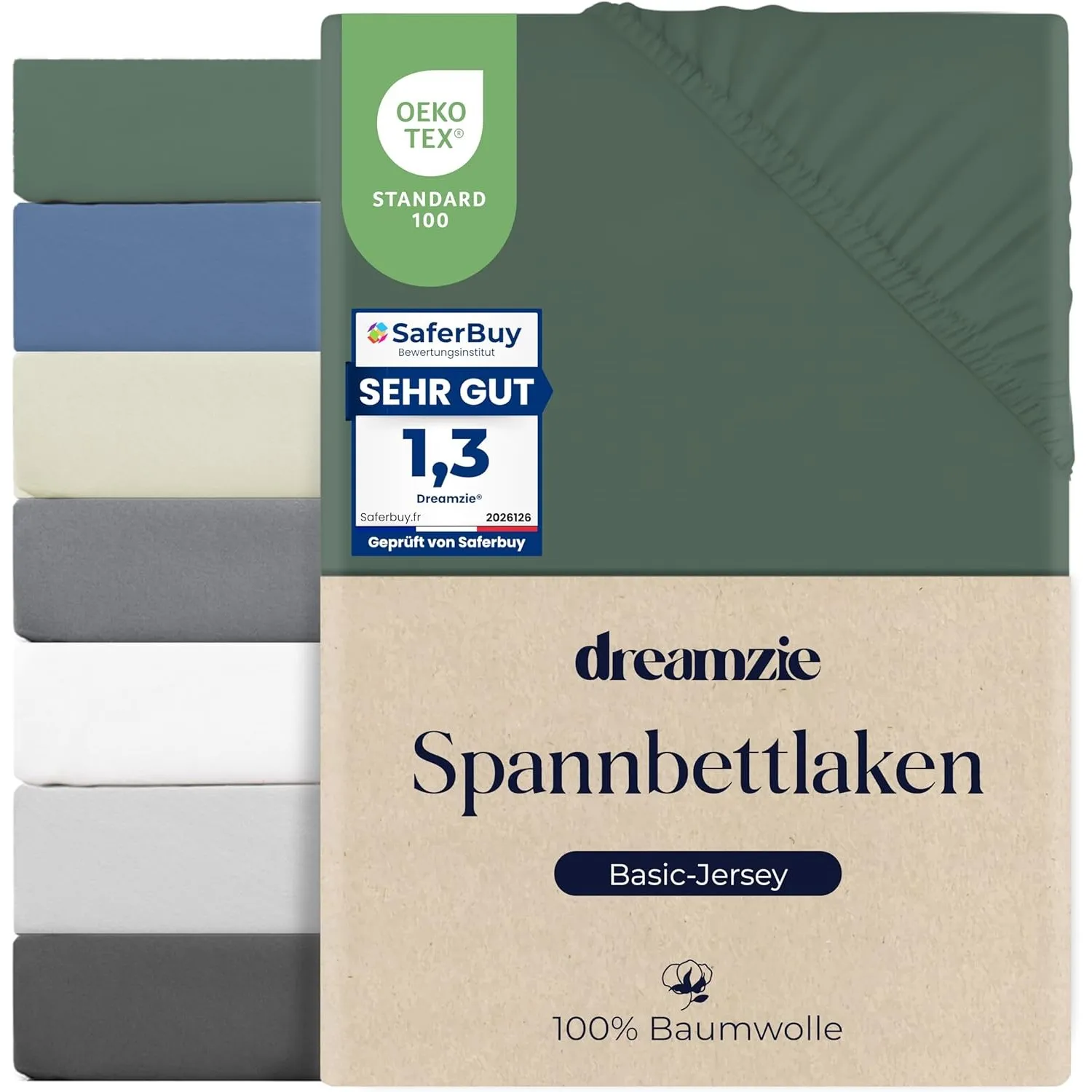 Dreamzie Spannbettlaken 160x200cm, 100% Baumwolle Jersey dehnbar, Spannbetttuch Bettlaken, Steghöhe 30 cm für Matratzen…