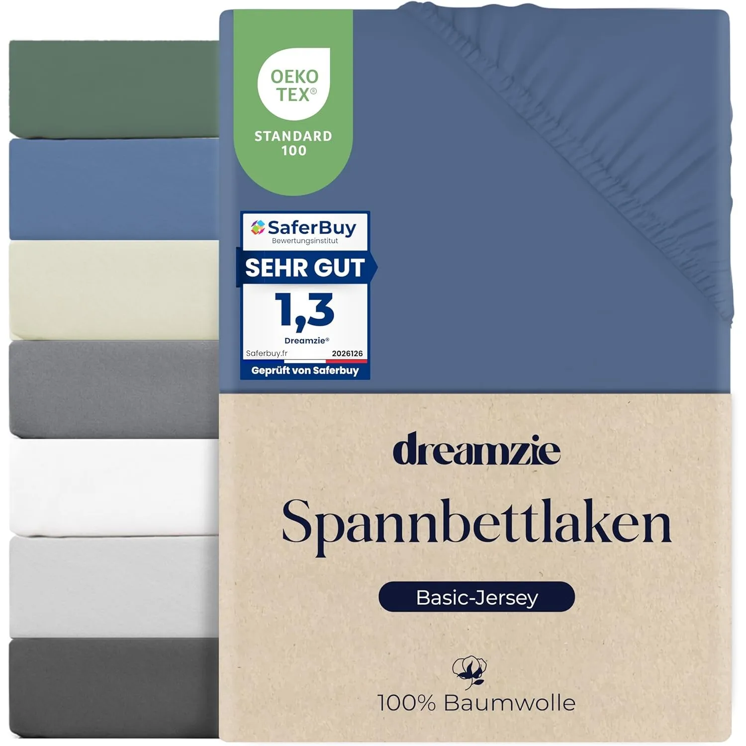 Dreamzie Spannbettlaken 140x200cm, 100% Baumwolle Jersey dehnbar, Spannbetttuch Bettlaken, Steghöhe 25 cm für Matratzen…