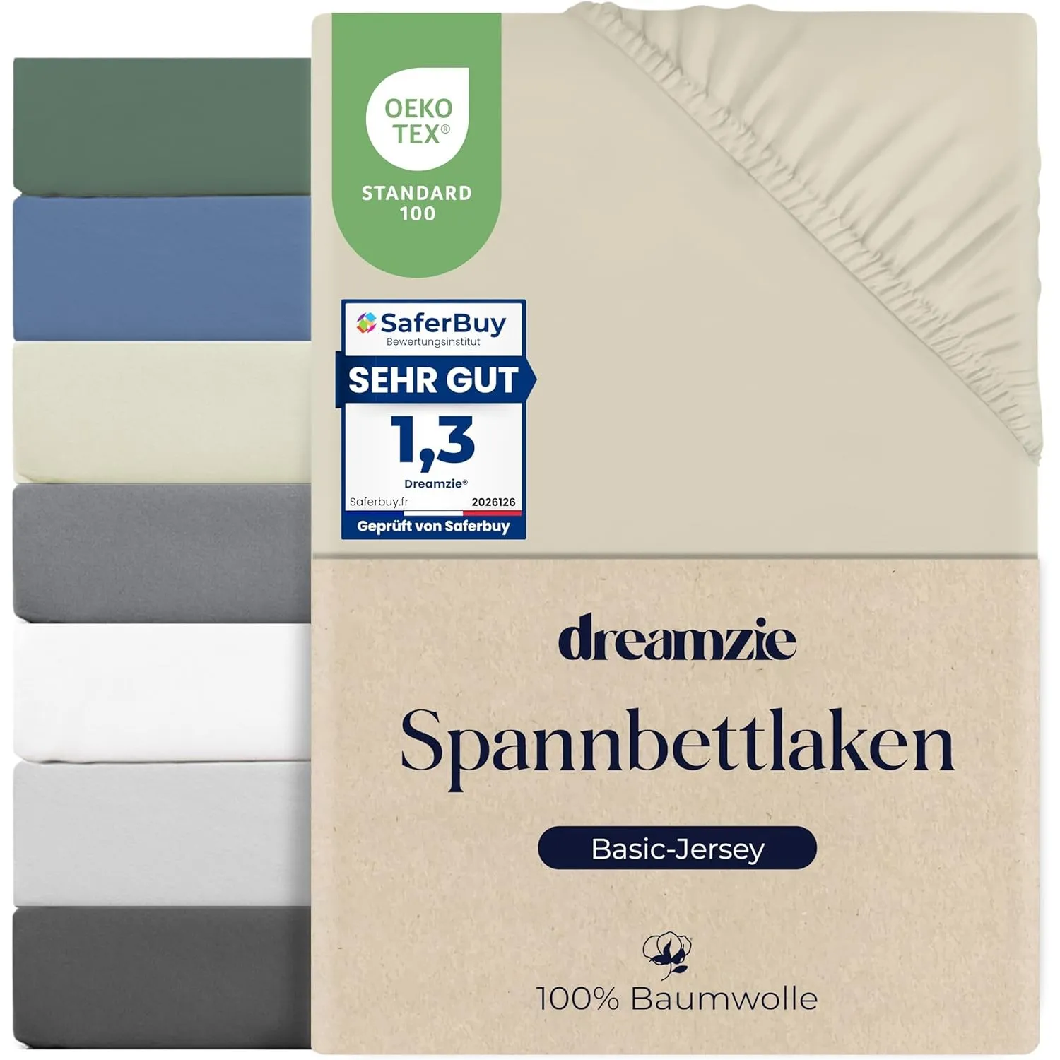 Dreamzie Spannbettlaken 80x200cm, 100% Baumwolle Jersey dehnbar, Spannbetttuch Bettlaken, Steghöhe 15 cm für Matratzen …
