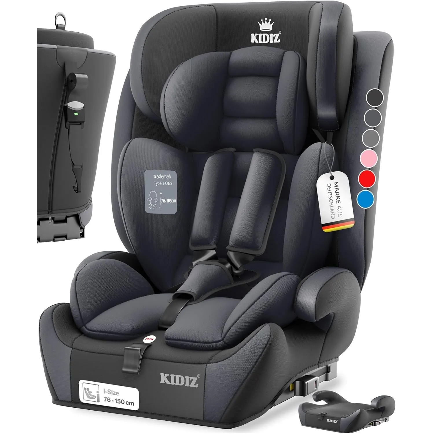 KIDIZ® Autokindersitz mit Isofix i-Size R129 100-150cm bis 12 Jahre, Kinderautositz Gruppe 1/2/3, mitwachsender Kinders…
