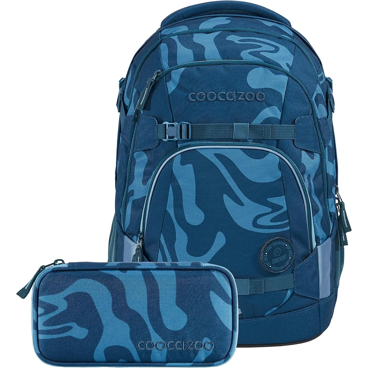 Coocazoo Schulrucksack-Set MATE „Breaking Waves“ 3-teilig, blau, ergonomischer 30L Tornister, mit Brust- und Hüftgurt f…