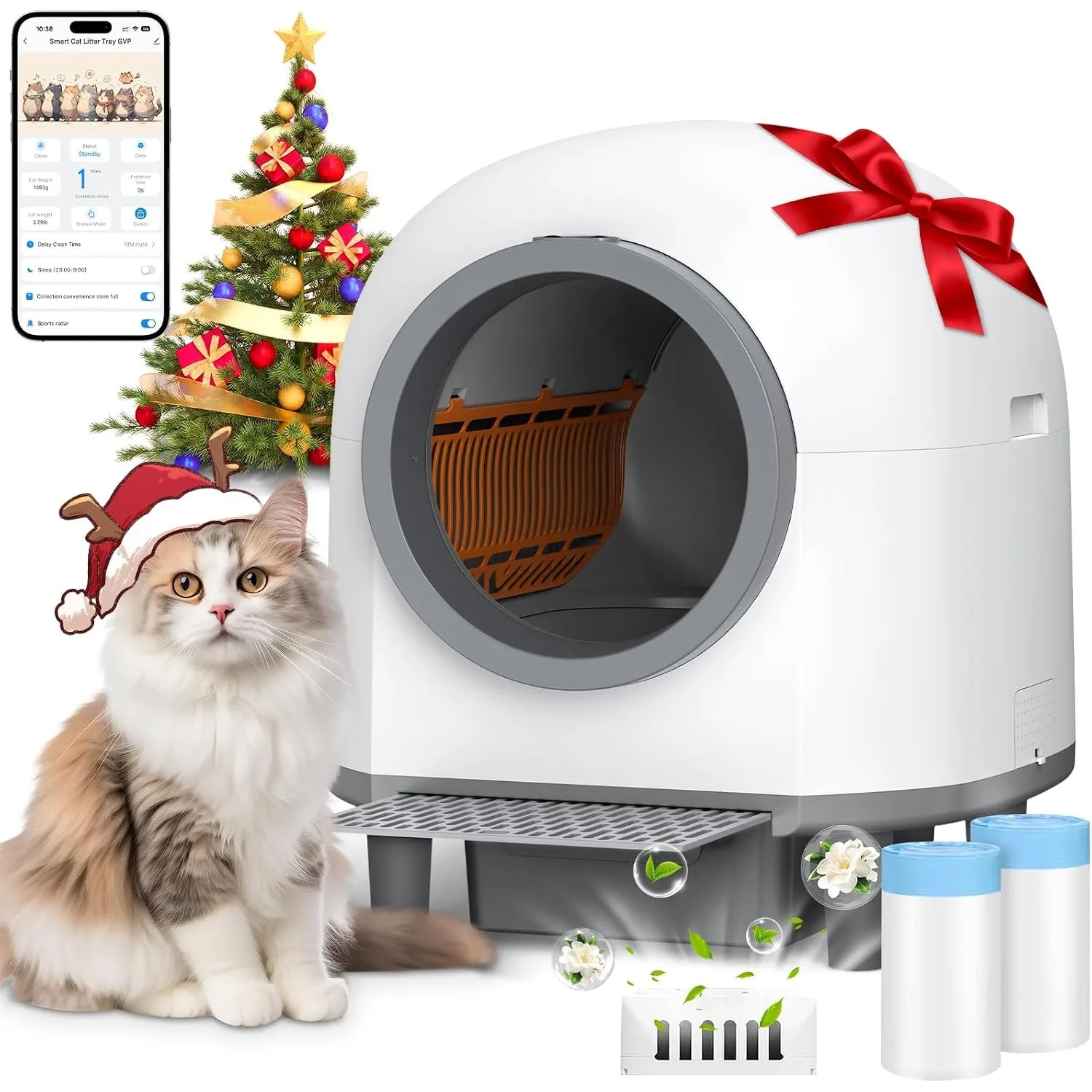 Automatisches Katzenklo XXL, 80L Selbstreinigende Katzentoilette, App-Fernsteuerung mit Mehreren Sicherheitssensoren, S…