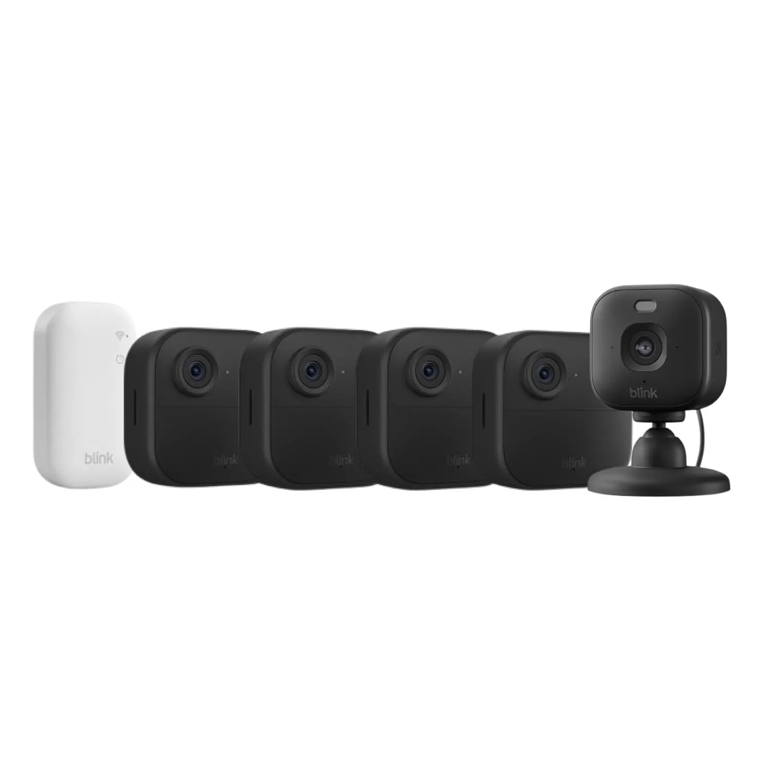 Blink Outdoor 4 Kameras + Blink Mini 2K+ Innenkamera (Schwarz), inkl. Sync Module Core