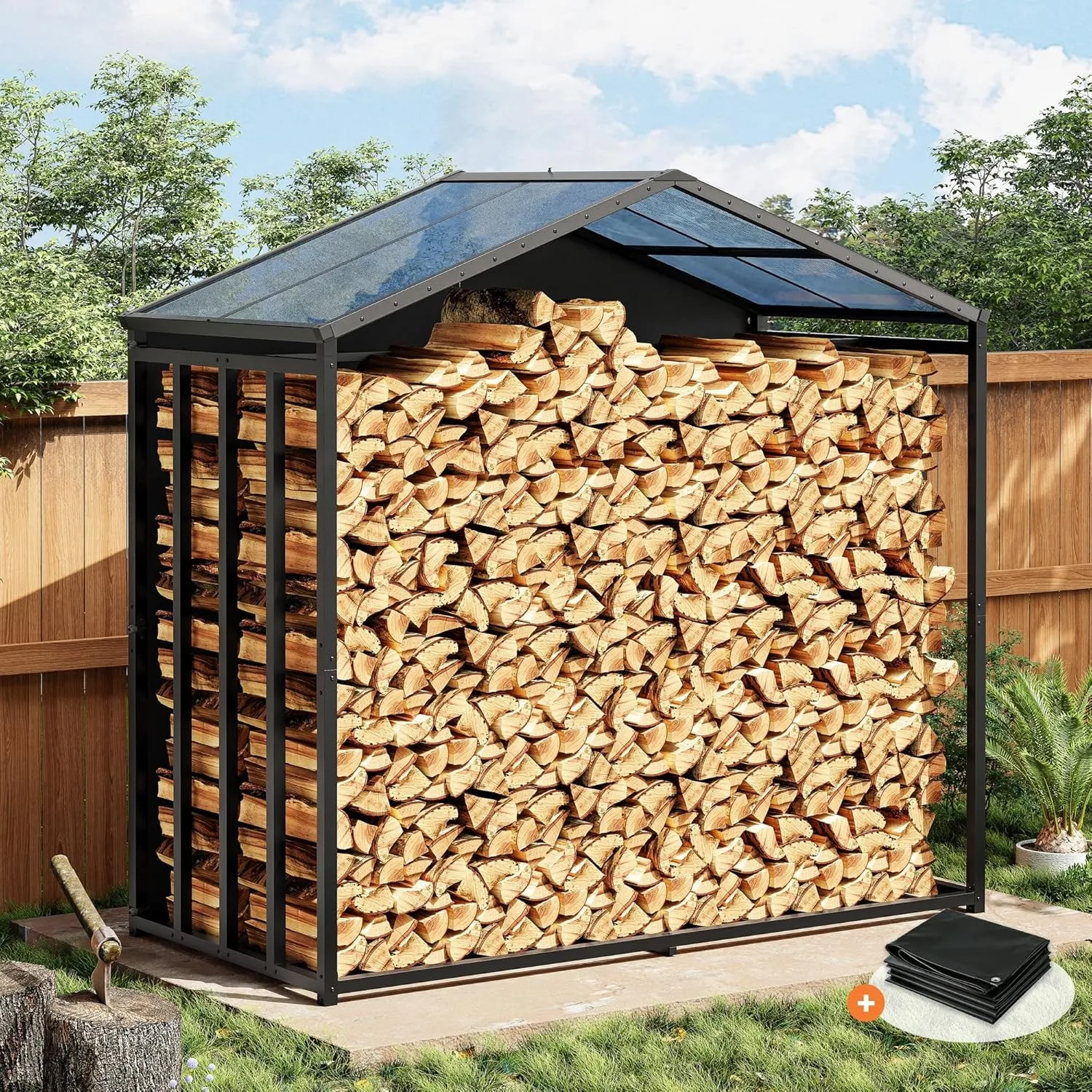 Amopatio Kaminholzregal aussen XXXL–187x105x190cm, Brennholzregal außen mit Abdeckung 5,3SRM / 3,5m³, Metall Holzstapel…