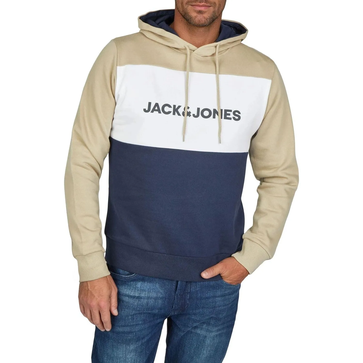 JACK & JONES Hoodie Herren mit Druck JWHLOGO Blocking Regular Fit Plus Size