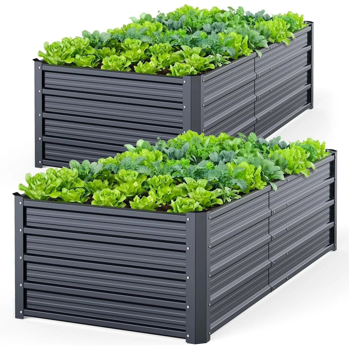 Ohuhu 2 Stück Metall Hochbeete 180×90×45 cm für Garten, Anthrazit