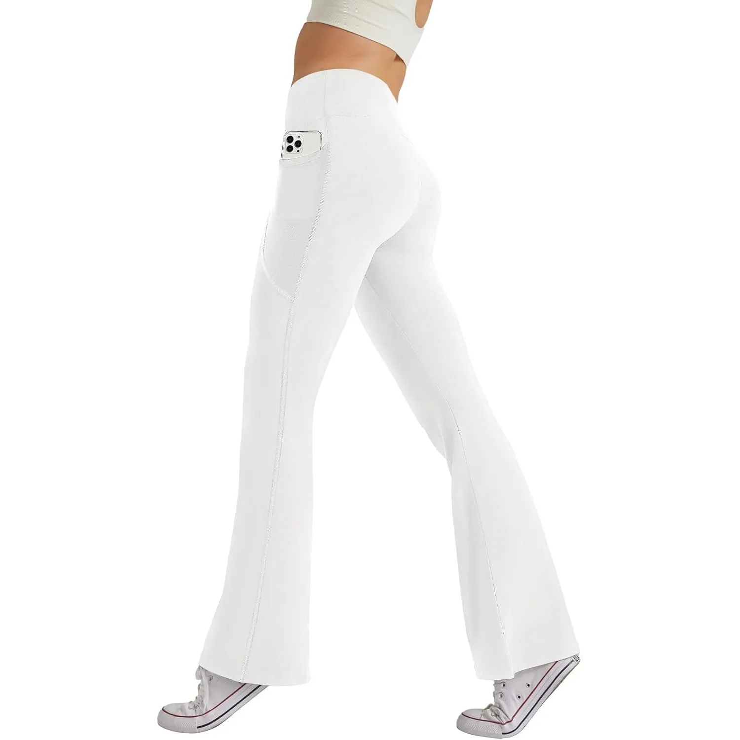 Glacspyg Damen Hose mit Taschen Yogahose Freizeit Jogginghose High Waist Sporthose Elastische Weite Bootcut Jazzpants
