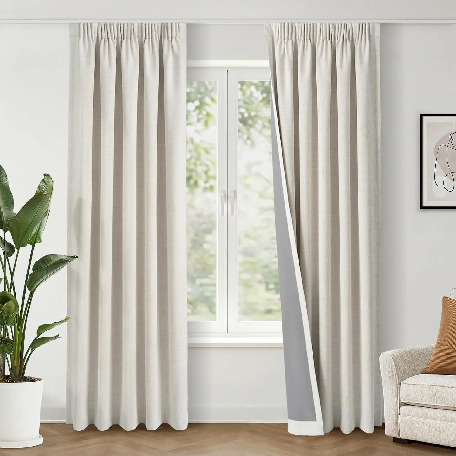 INOVADAY 100% Verdunklungsvorhänge Kräuselband 2 Stück 260x140cm,Beige
