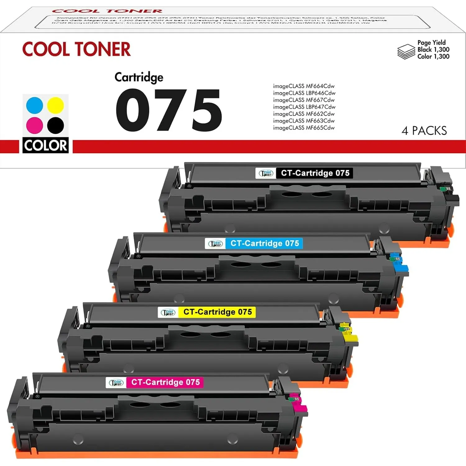 075 075H MF664Cdw LBP646Cdw Toner Cartridge Set 075 BK/C/M/Y | Kompatibel für Canon ImageCLASS MF667Cdw LBP647Cdw MF665…