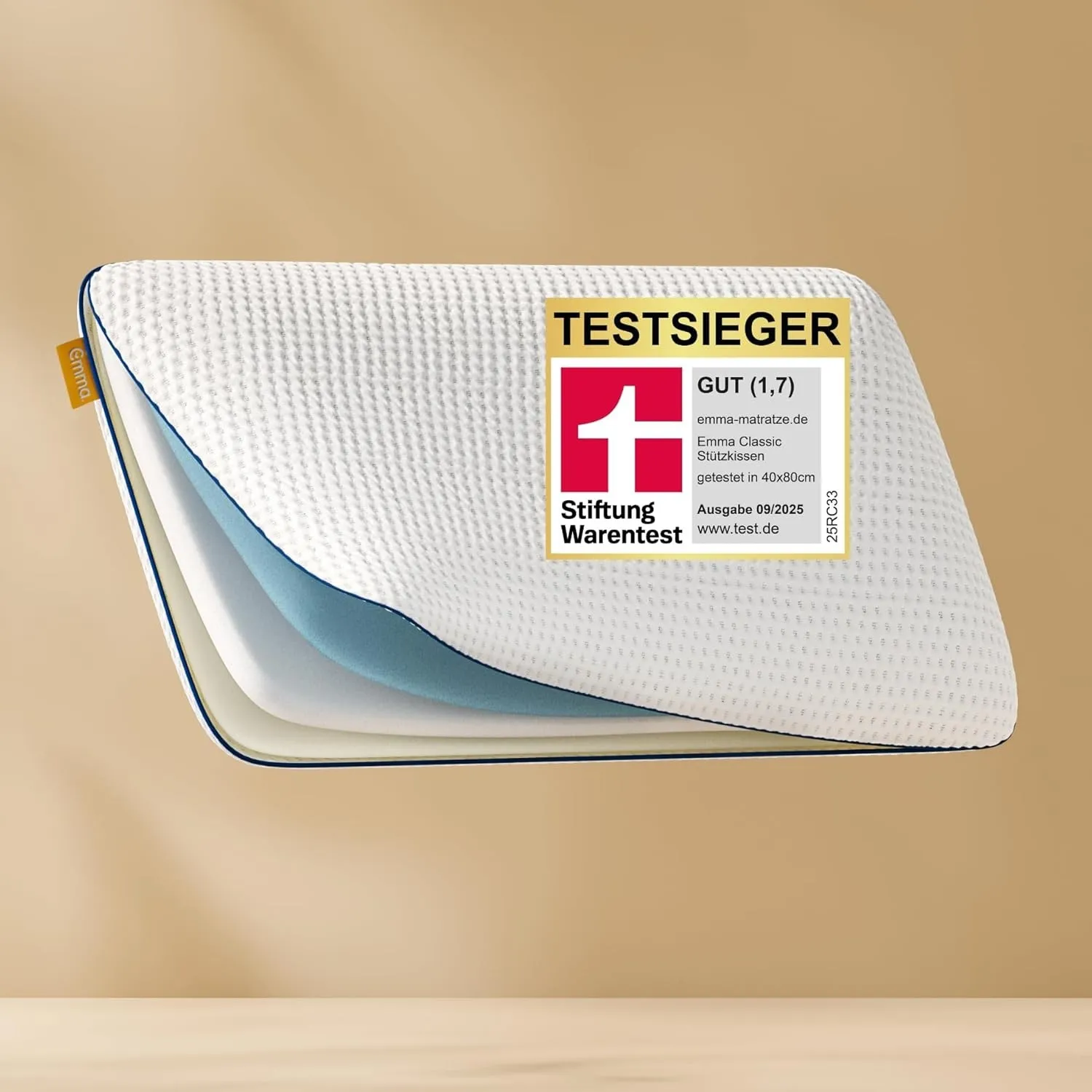 Emma Classic Stützkissen 80x40 cm – Testsieger Kopfkissen (Stiftung Warentest, Gut (1,7), Ausgabe 09/2025; getestet in …