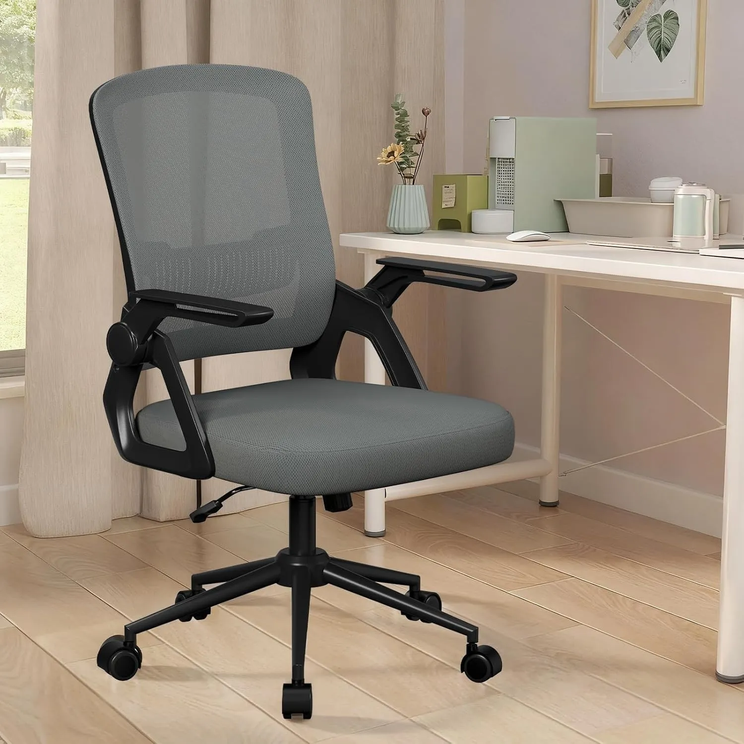 naspaluro Bürostuhl Ergonomisch mit Hochklappbare Armlehnen Dunkelgrau
