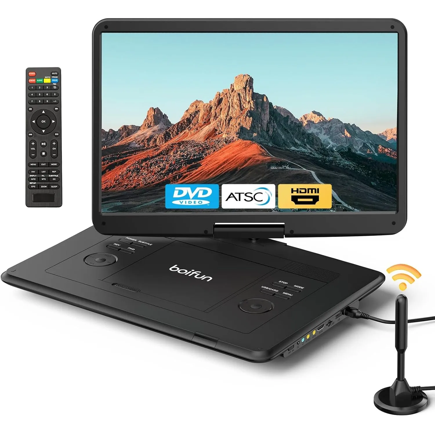 17,5 Zoll Tragbarer Fernseher mit Integriertem DVD-Player, Digitalem DVB-T2-Tuner, Akku, HDMI-Eingang, FM-Radio, USB-An…