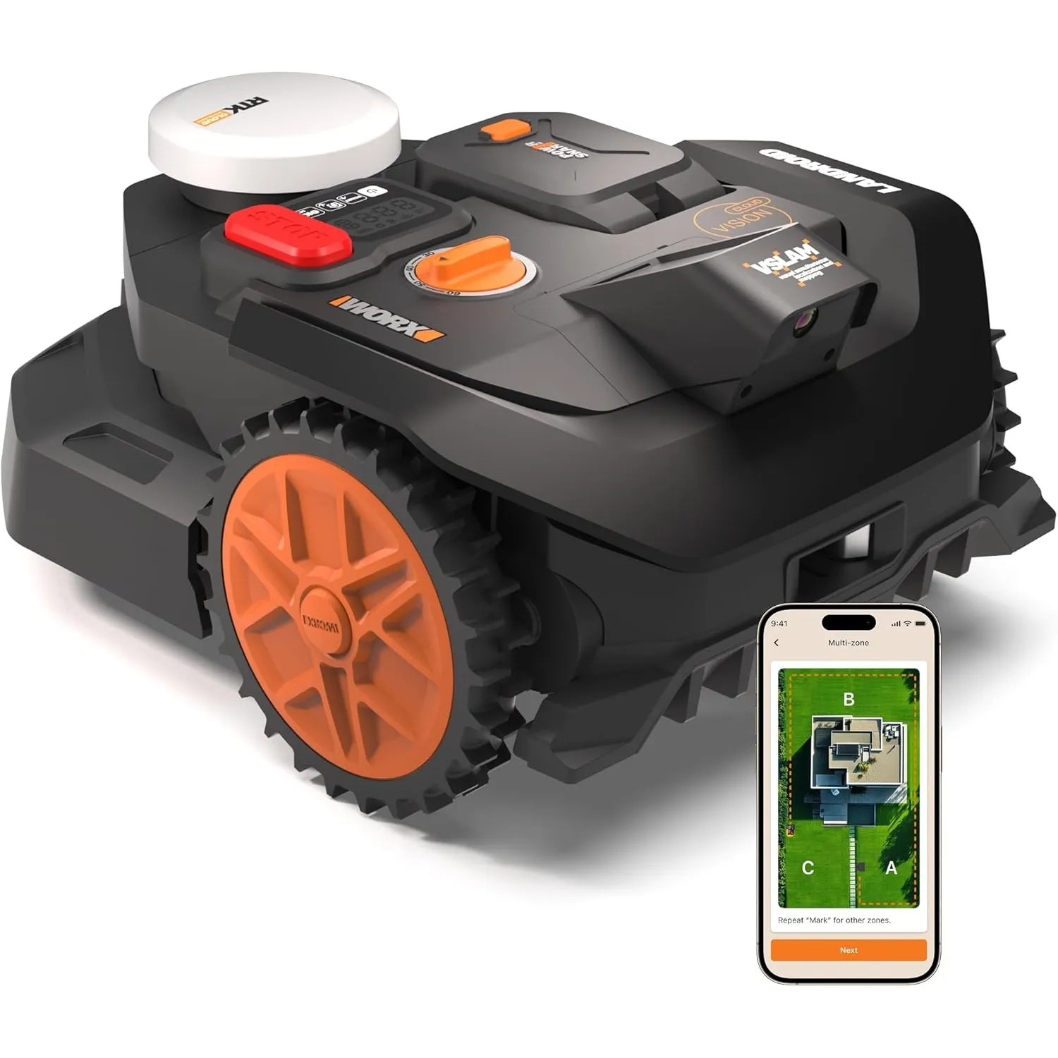 Worx Vision Cloud WR304E, 2WD Mähroboter ohne Begrenzungskabel, 400 m²