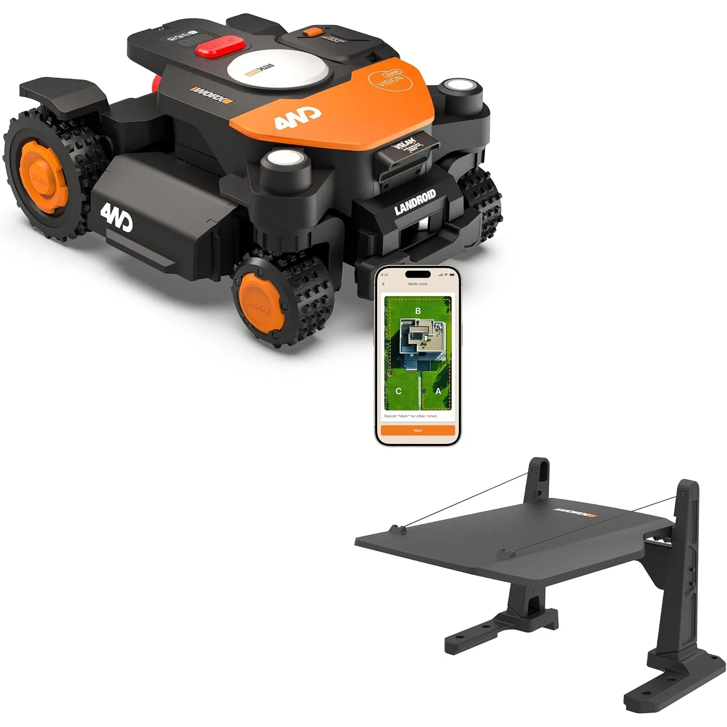 Worx Landroid Vision Cloud WR340E 4WD Mähroboter mit Garage, kabelloser Rasenmähroboter für bis zu 600 m², (KI-Hinderni…
