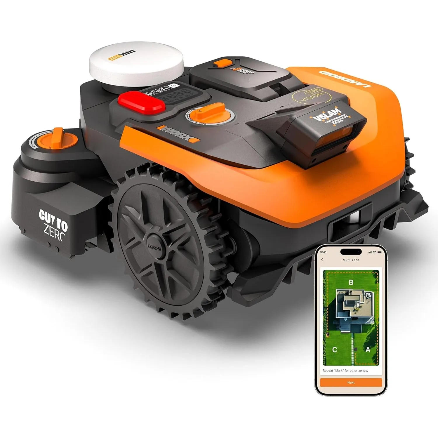 Worx Vision Cloud WR312E, 2WD Mähroboter ohne Begrenzungskabel, 1200 m²